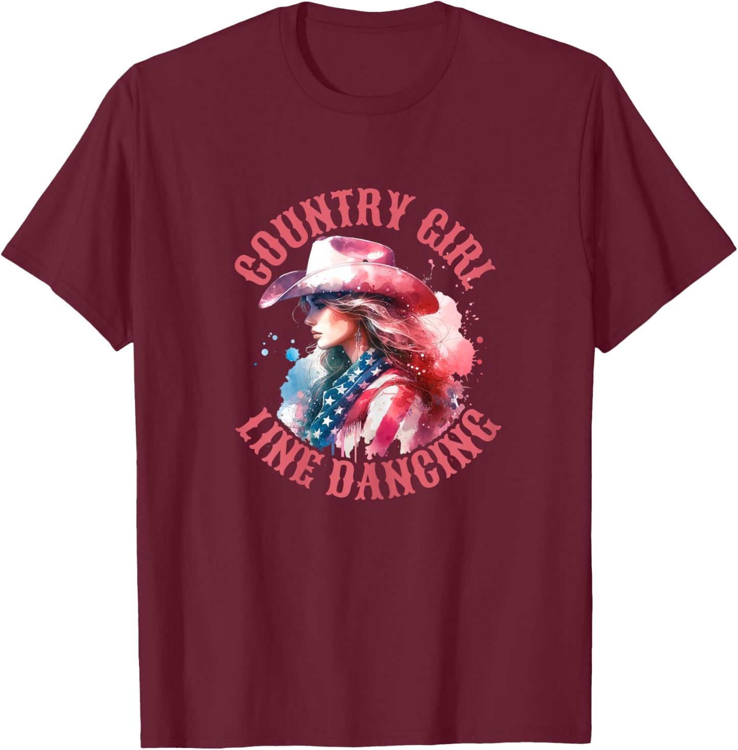 WOMEN - Country Girl Line Dancing - Country Dancer , white, Female X-Small T-Shirt - T-Shirt | Maroon