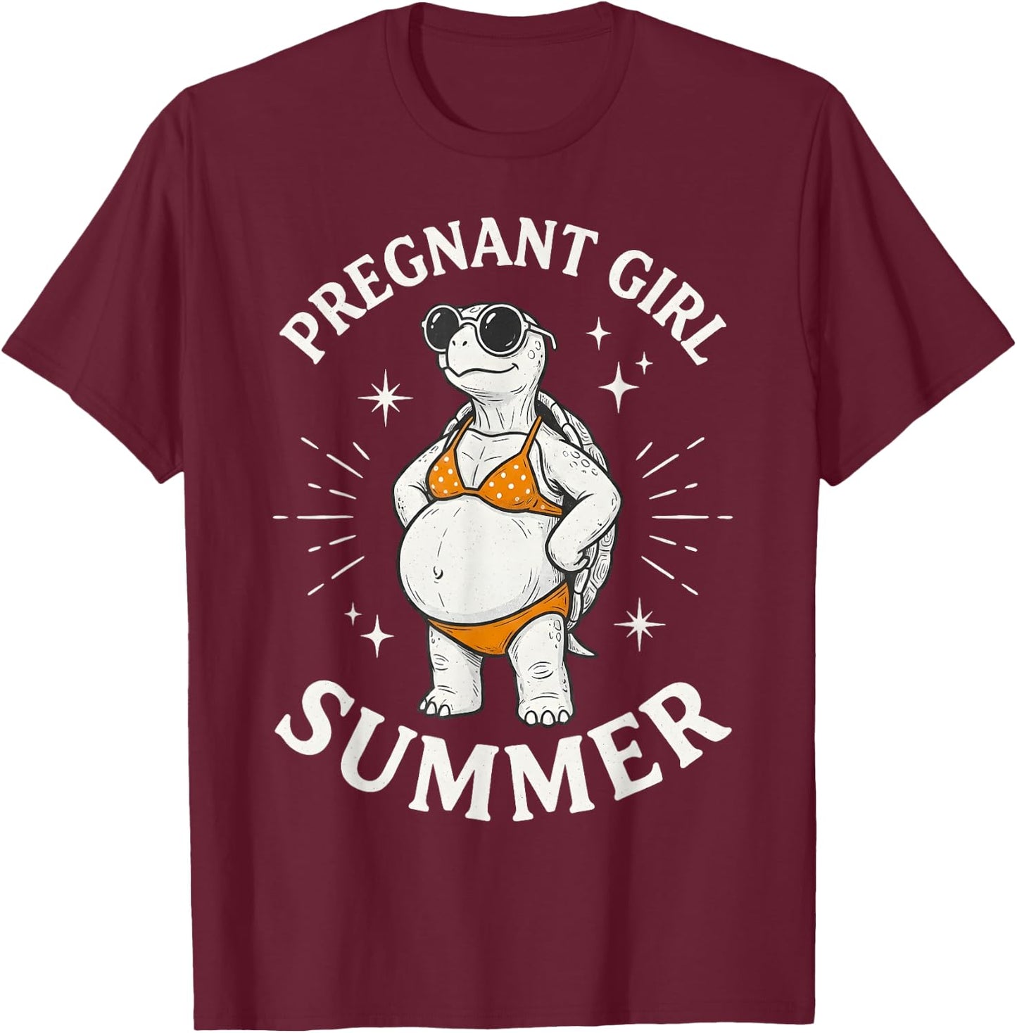 Funny Pregnant Girl Summer Cute Turtle Pregnancy Beach Vibes T-Shirt - T-Shirt | Maroon