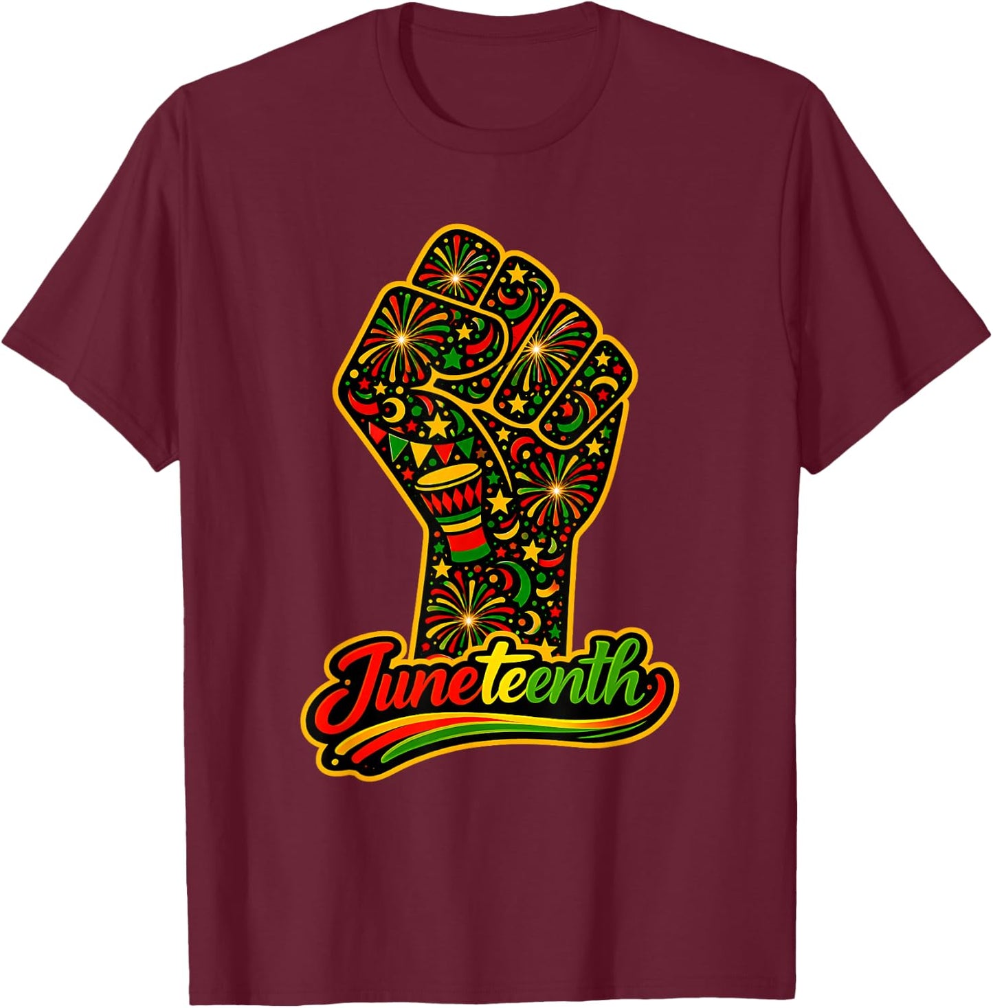 Juneteenth Black Power Fist African American T-Shirt - T-Shirt | Maroon