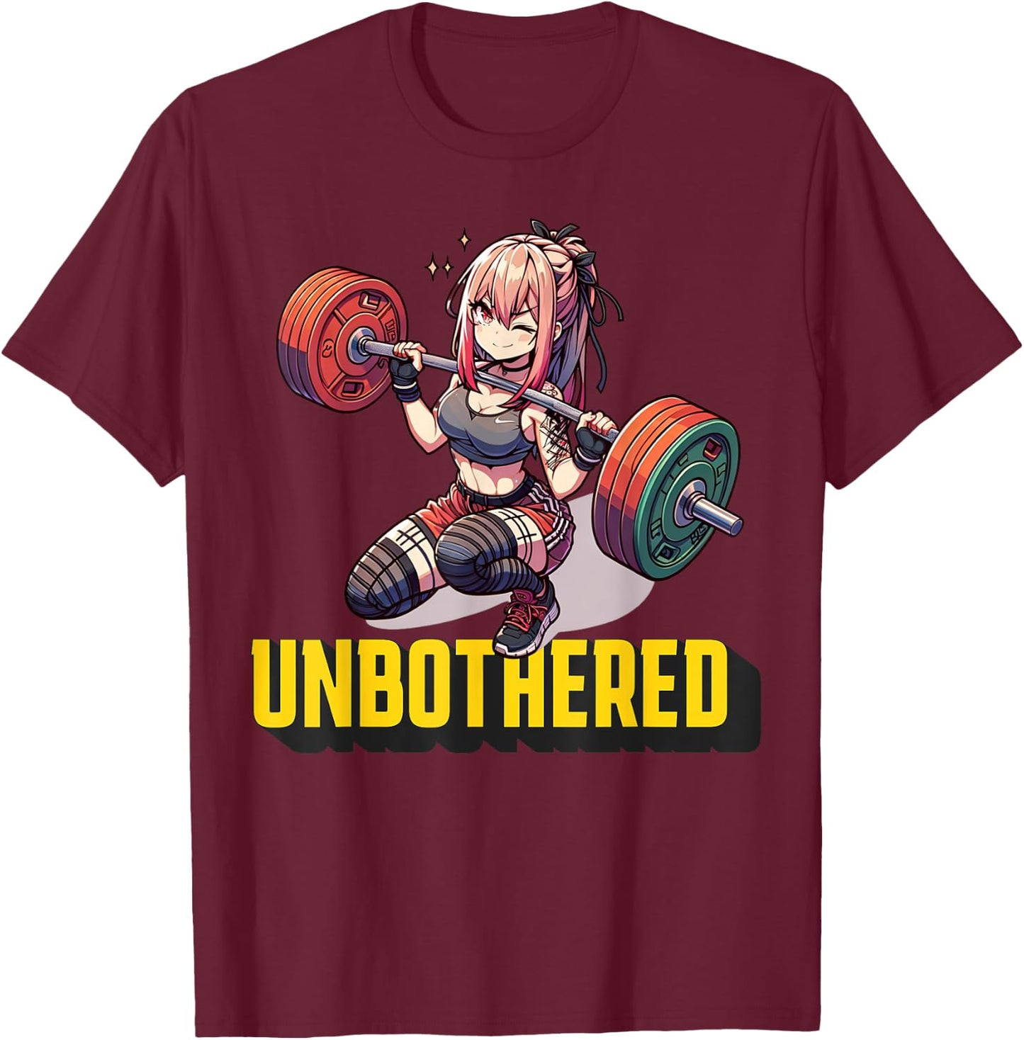 Unbothered Manga Shirt Funny Anime Workout Gym Girl Cool T-Shirt - T-Shirt | Maroon