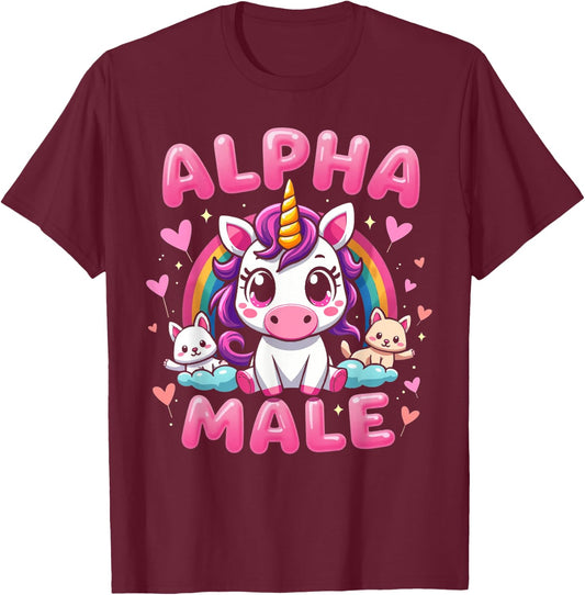 Funny Unicorn Alpha Unicorn Meme Male Men Male , Black, S T-Shirt - T-Shirt | Maroon
