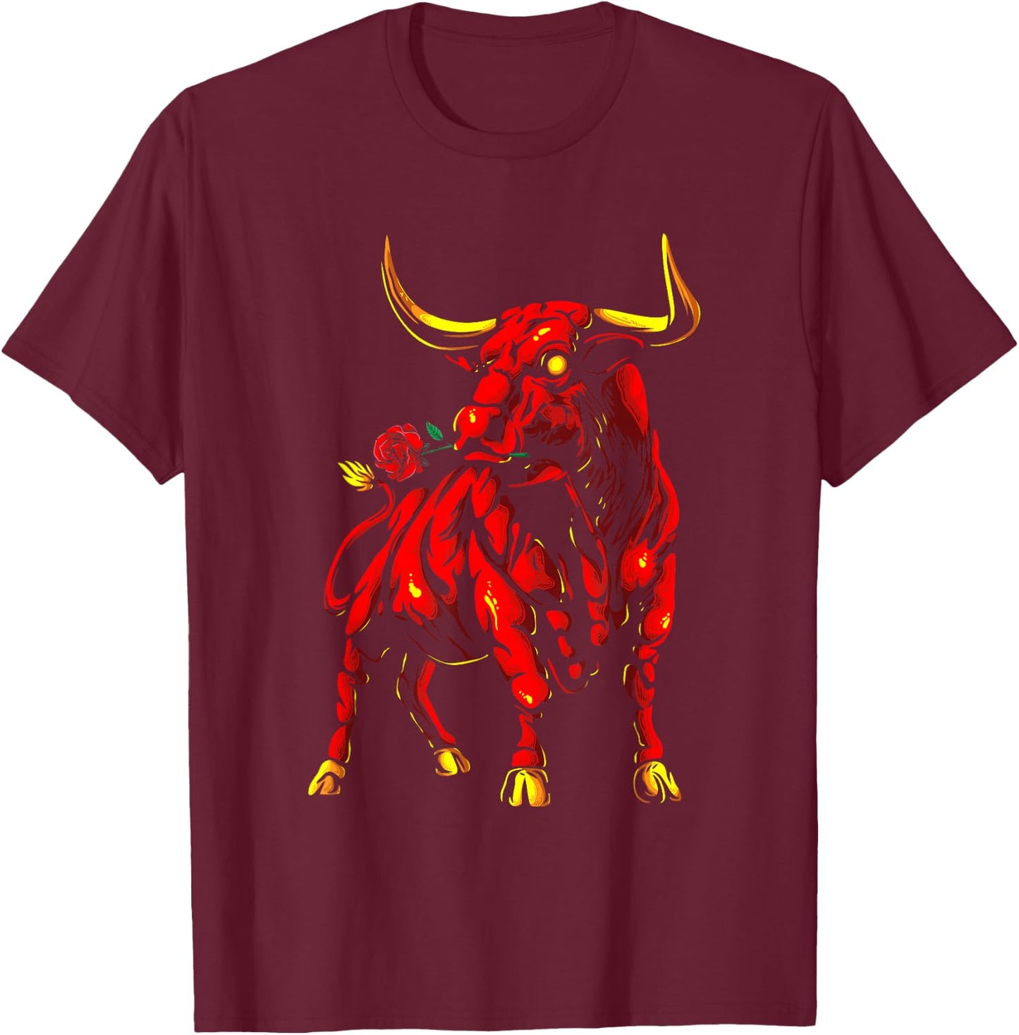 Stier mit Rose | Spanischer Stierkampf | Stierreiten T-Shirt - T-Shirt | Maroon