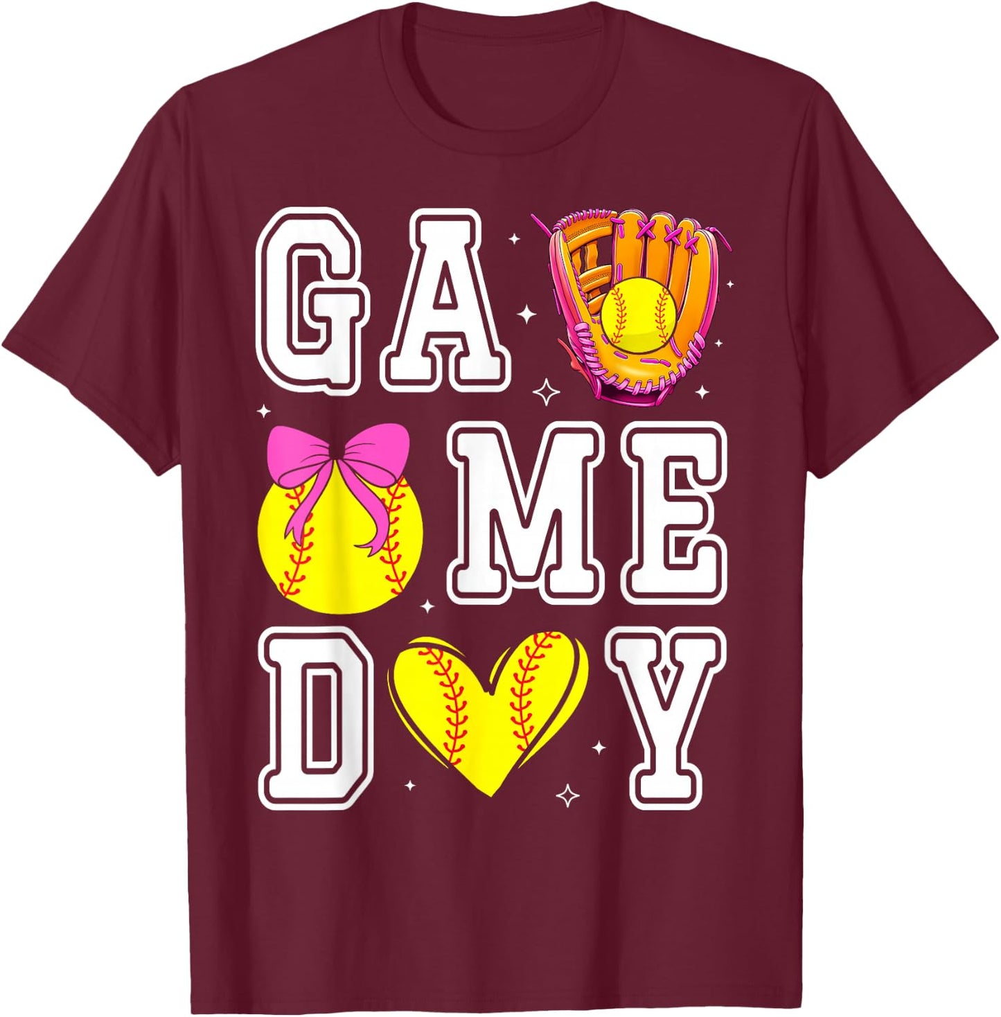 Softball Coquette Bow Softball Mom Game Day Softball Mama T-Shirt - T-Shirt | Maroon