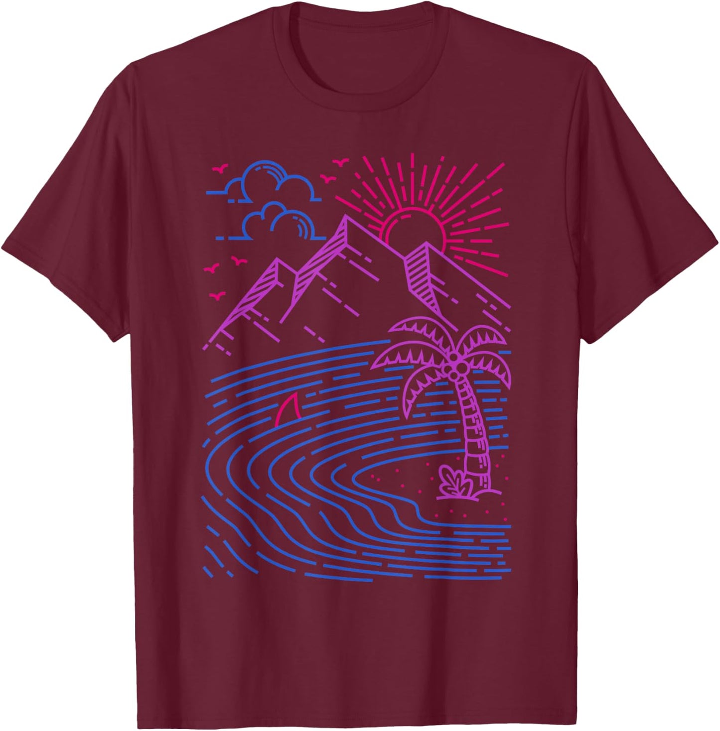 Bisexual Pride Tropical Sunset Retro Beach Aesthetic T-Shirt - T-Shirt | Maroon