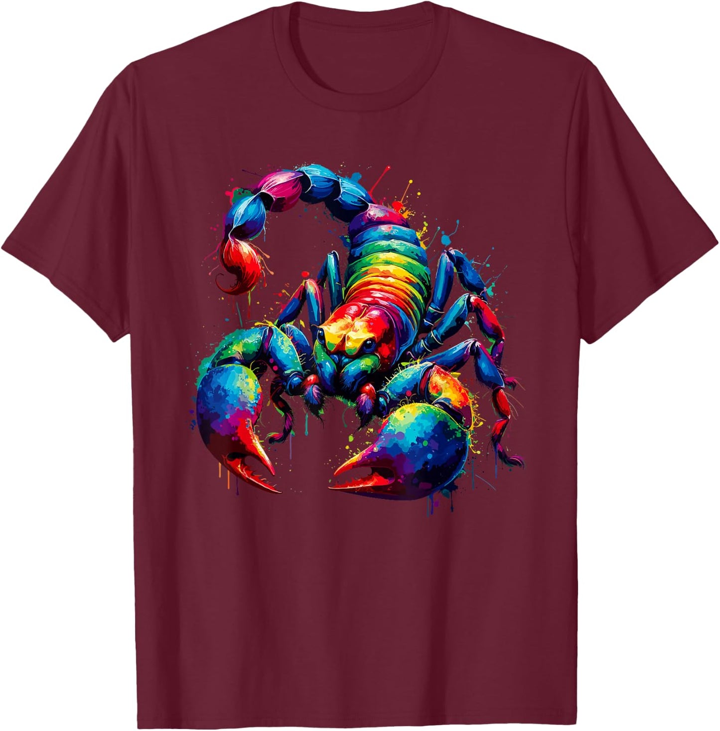 Colourful Splash Art Scorpion Scorpions T-Shirt - T-Shirt | Maroon