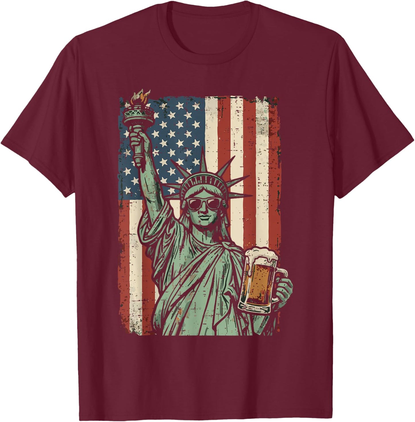 4th of July Statue Liberty US Flag Patriotic Dad Men Women T-Shirt - T-Shirt | Maroon