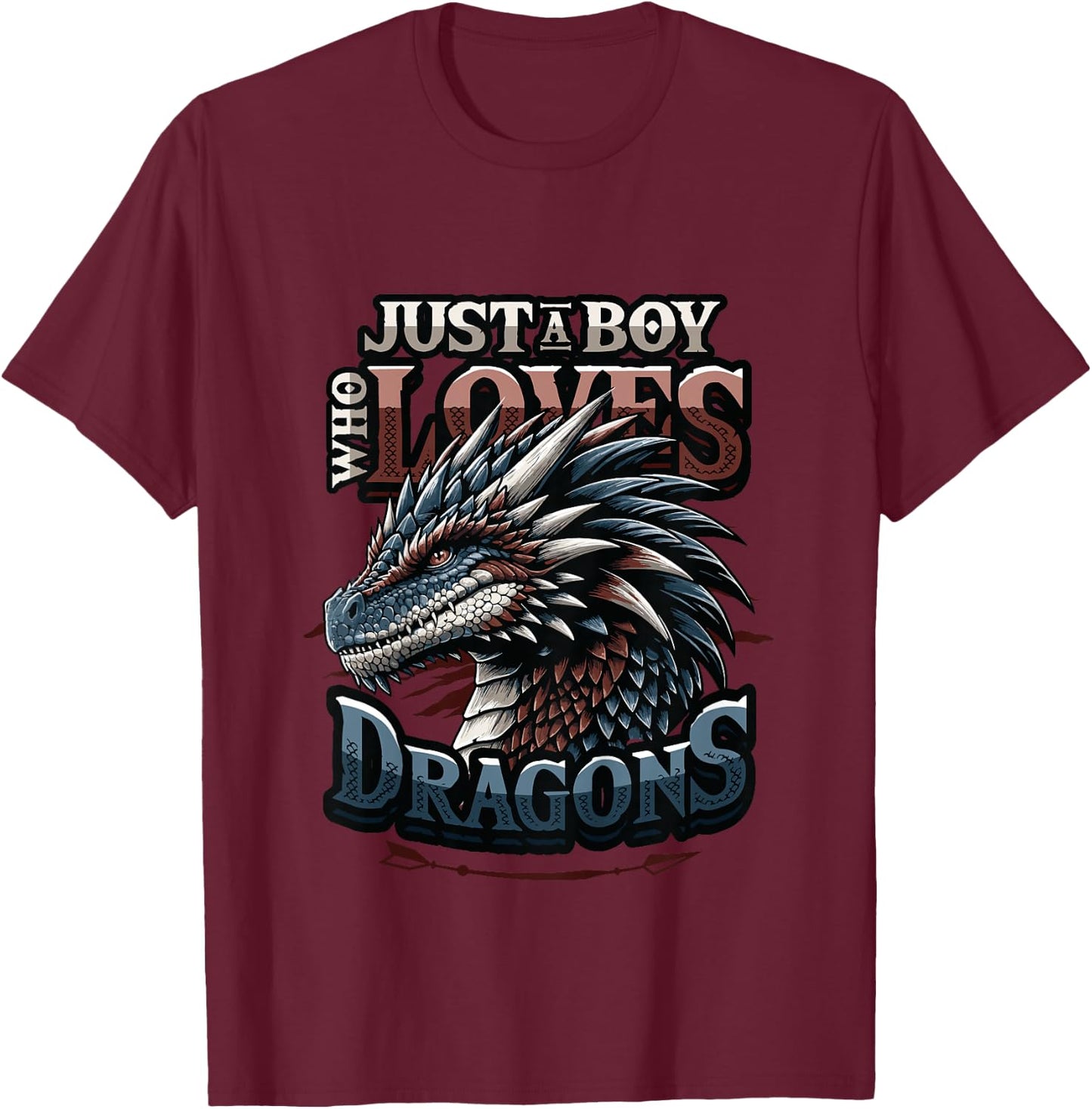 Kids Just A Boy Who Loves Dragons - Boys Dragon T-Shirt - T-Shirt | Maroon