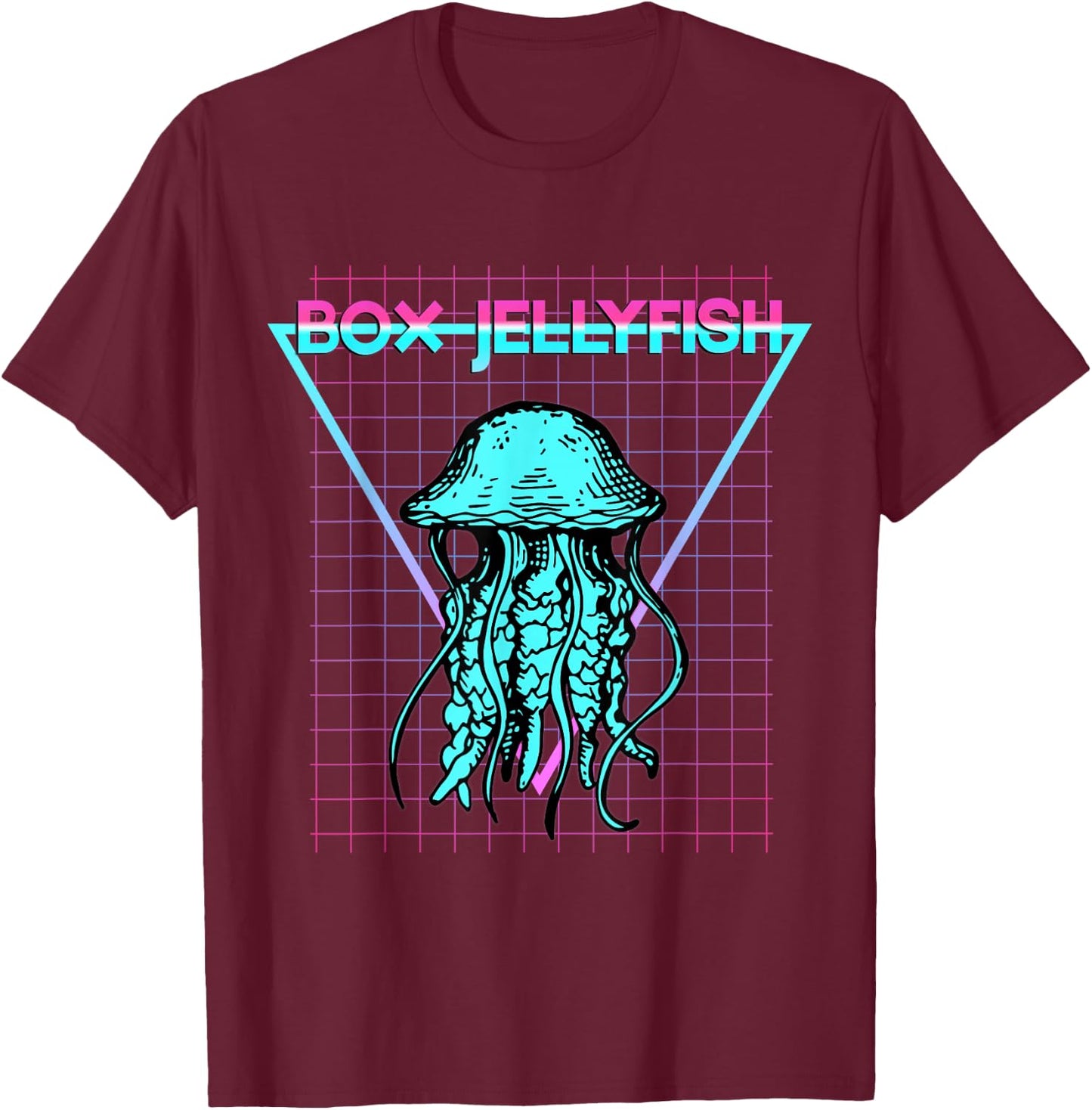 Box Jellyfish Ocean Animal Aesthetic Retro Jellyfish T-Shirt - T-Shirt | Maroon