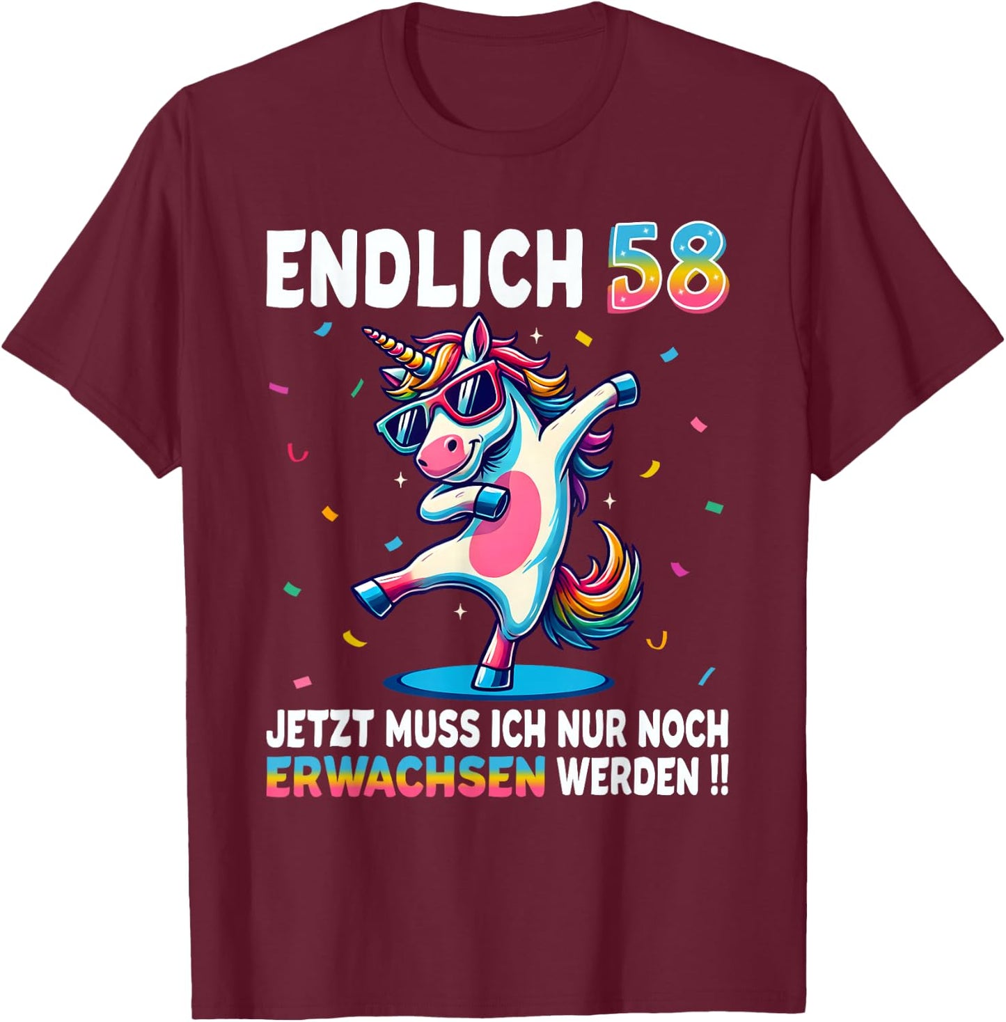 58 Geburtstag Geschenke Frau Mann Party Outfit Einhorn T-Shirt - T-Shirt | Maroon