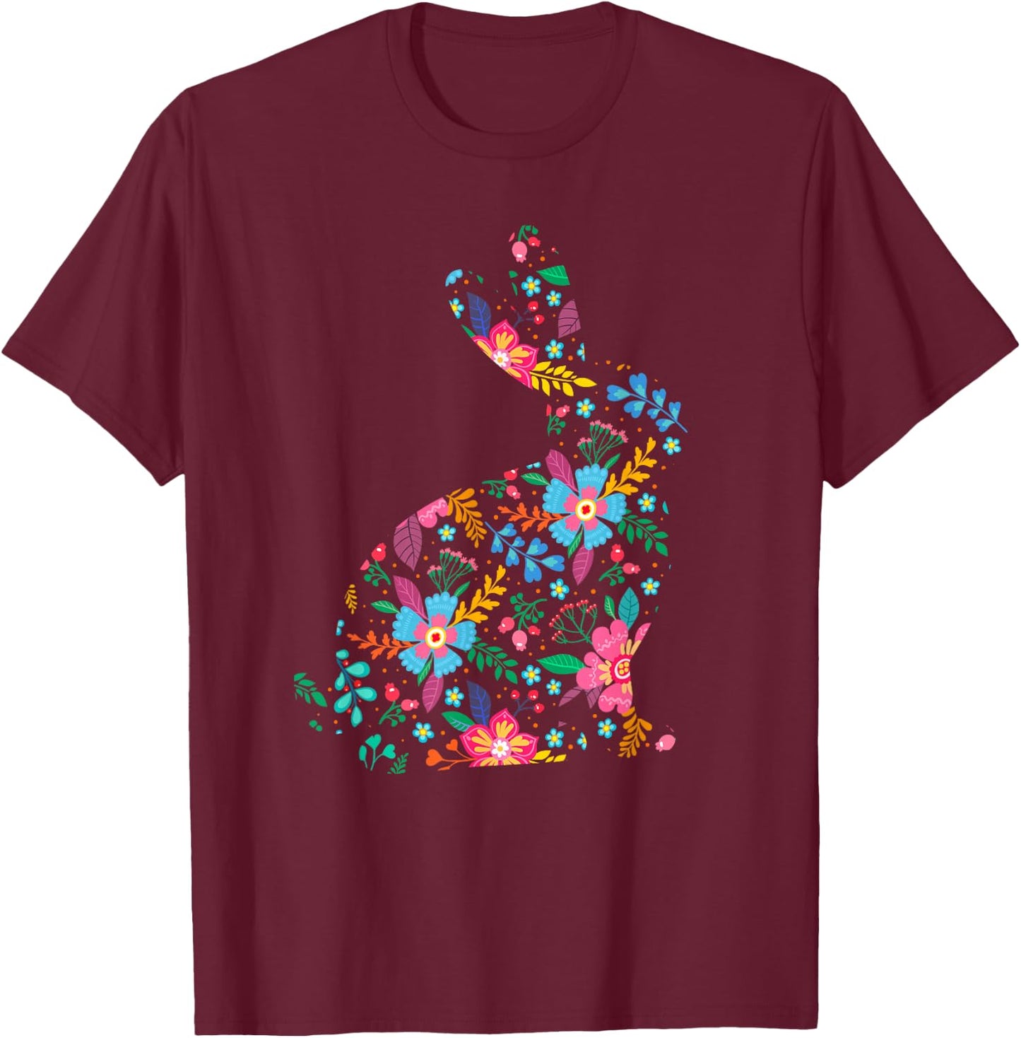 Floral Easter Women Girls Easter Bunny Spring Flowers Rabbit T-Shirt - T-Shirt | Maroon