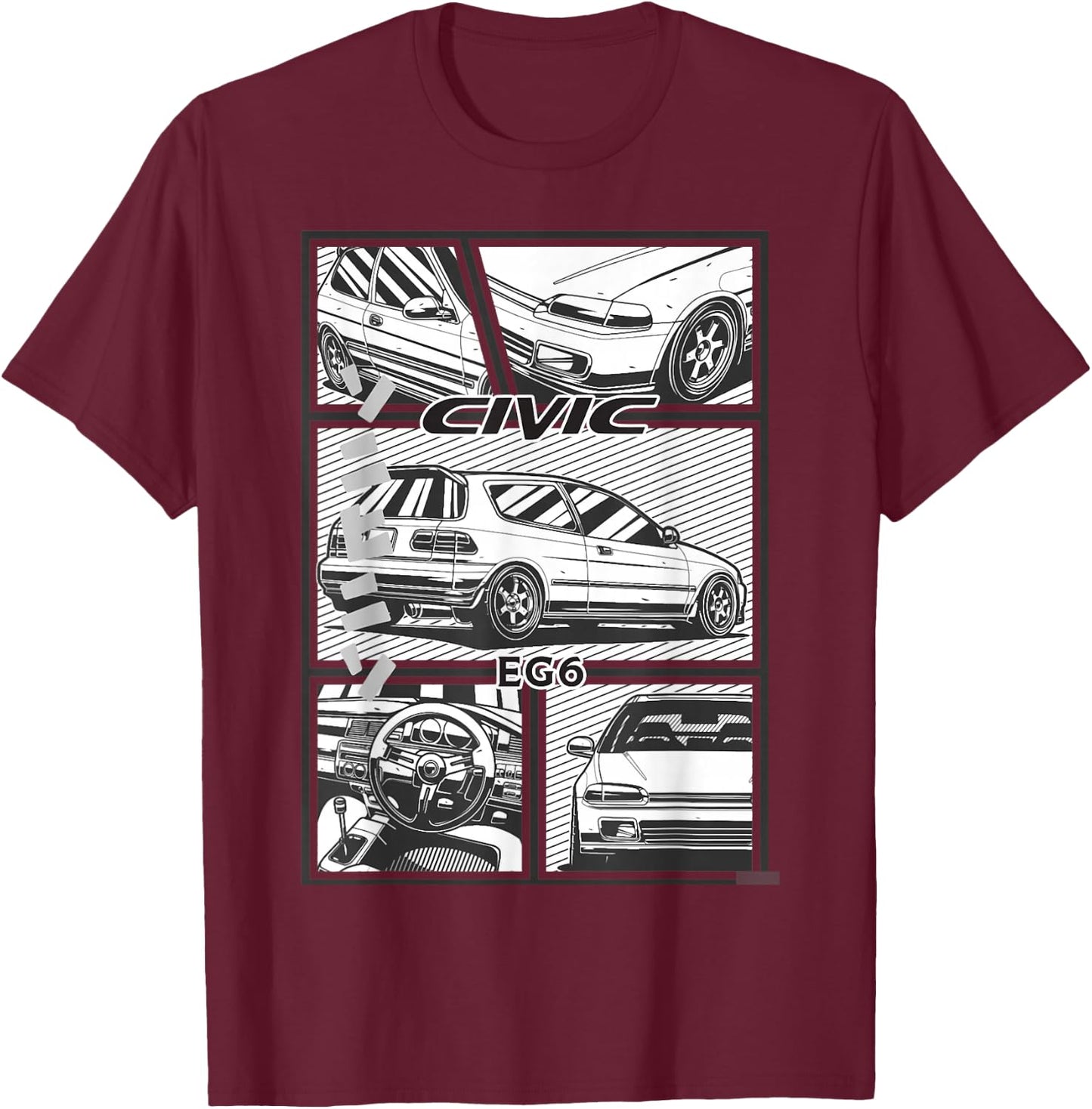 Civic Eg 6 Japanese Car , black T-Shirt - T-Shirt | Maroon
