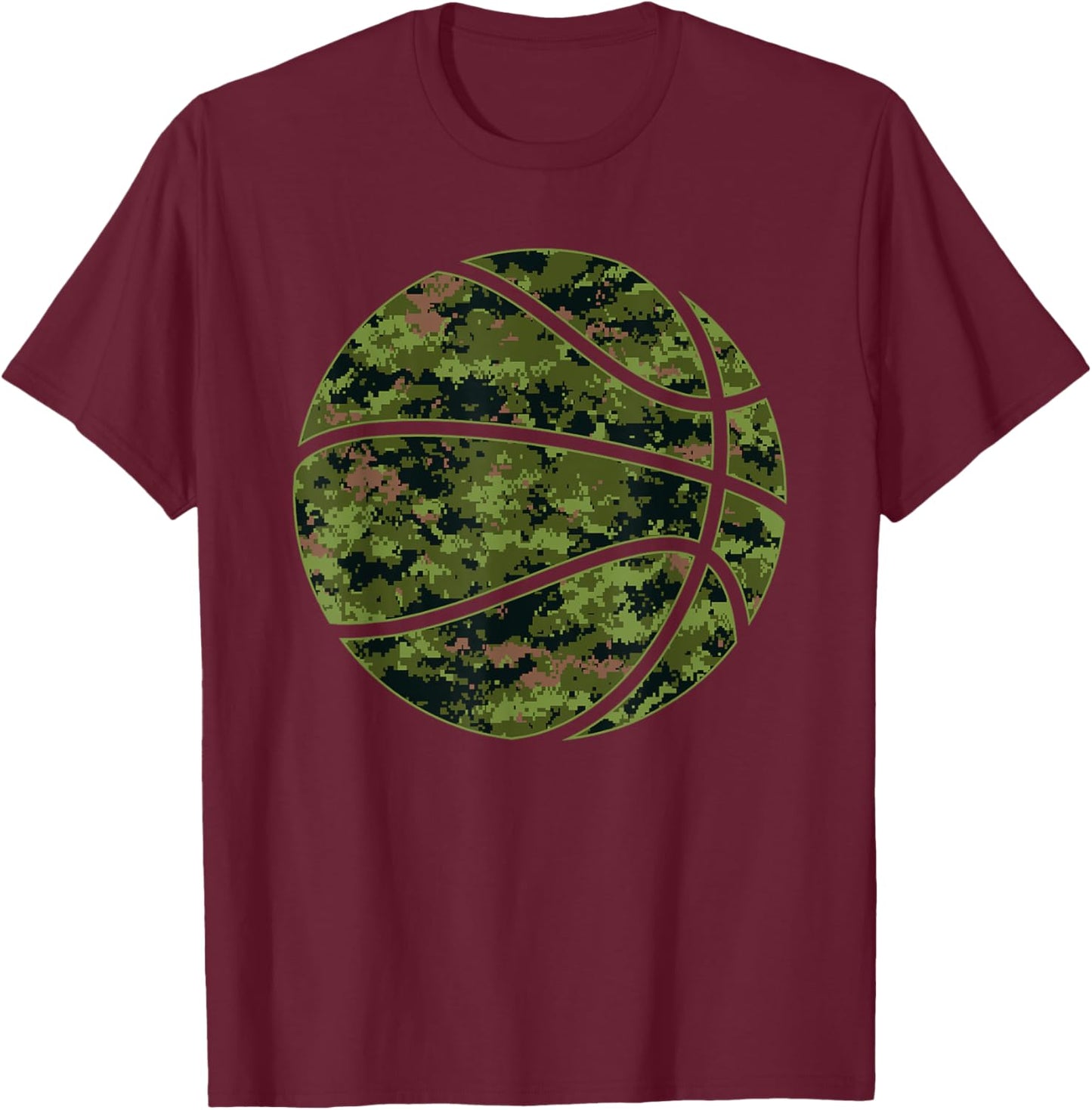 Cool Green Basketball Camo - Green Camouflage Basketball T-Shirt - T-Shirt | Maroon