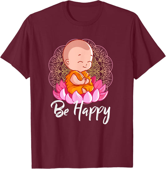 Be Happy shirt Zen Little Baby Buddha Mandala T-Shirt - T-Shirt | Maroon