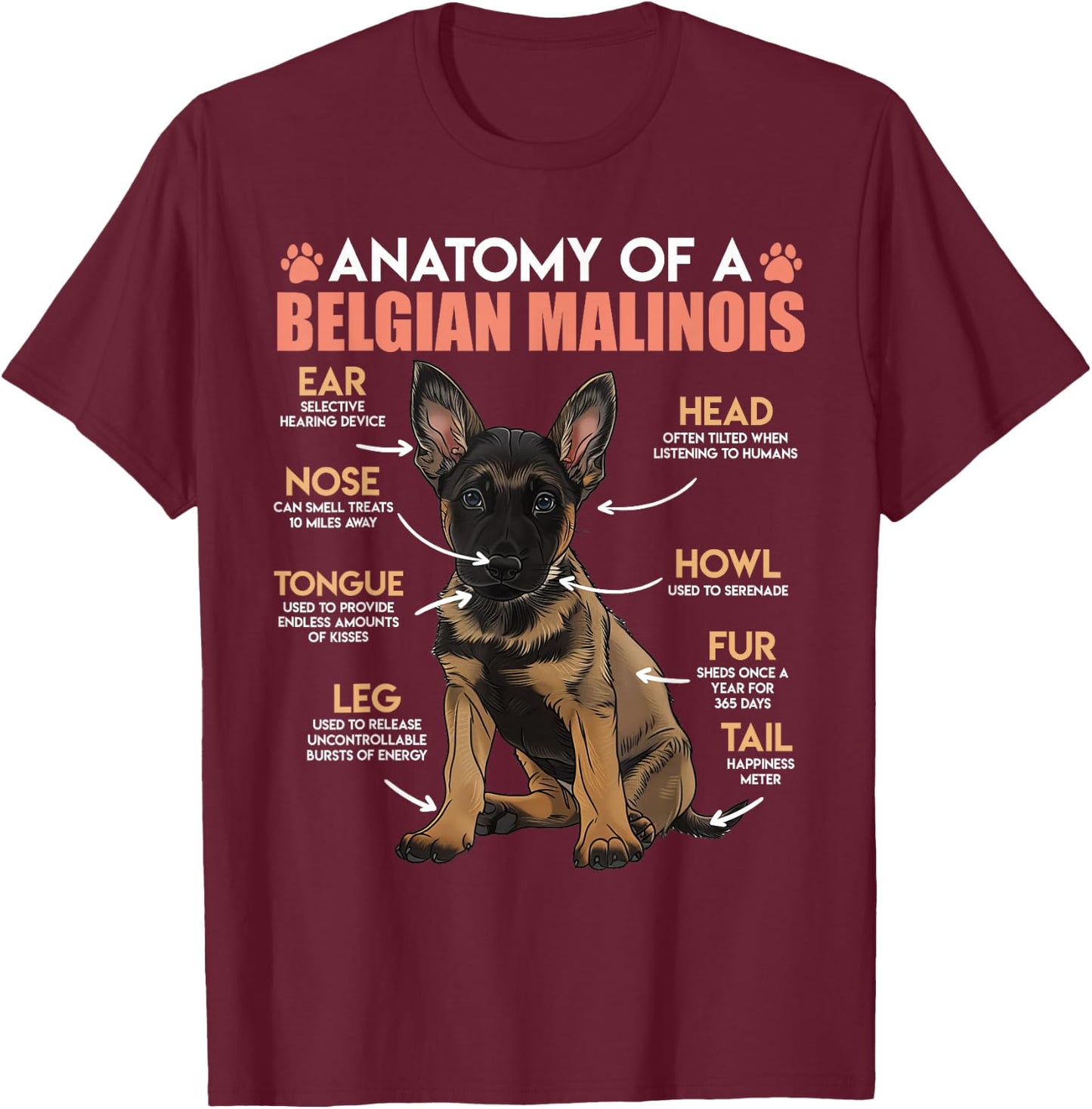 ANATOMY OF A MALINOIS Belgian Shepherd Dog Owners T-Shirt - T-Shirt | Maroon