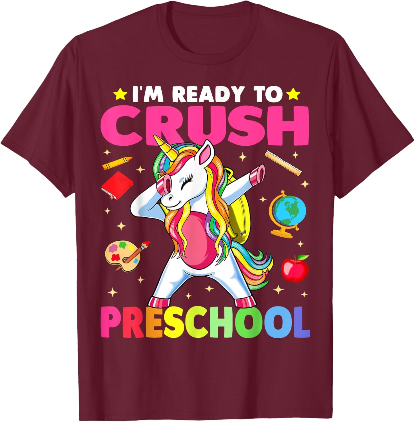 Crush Preschool Dabbing Unicorn Back to School Girls Gift T-Shirt - T-Shirt | Maroon