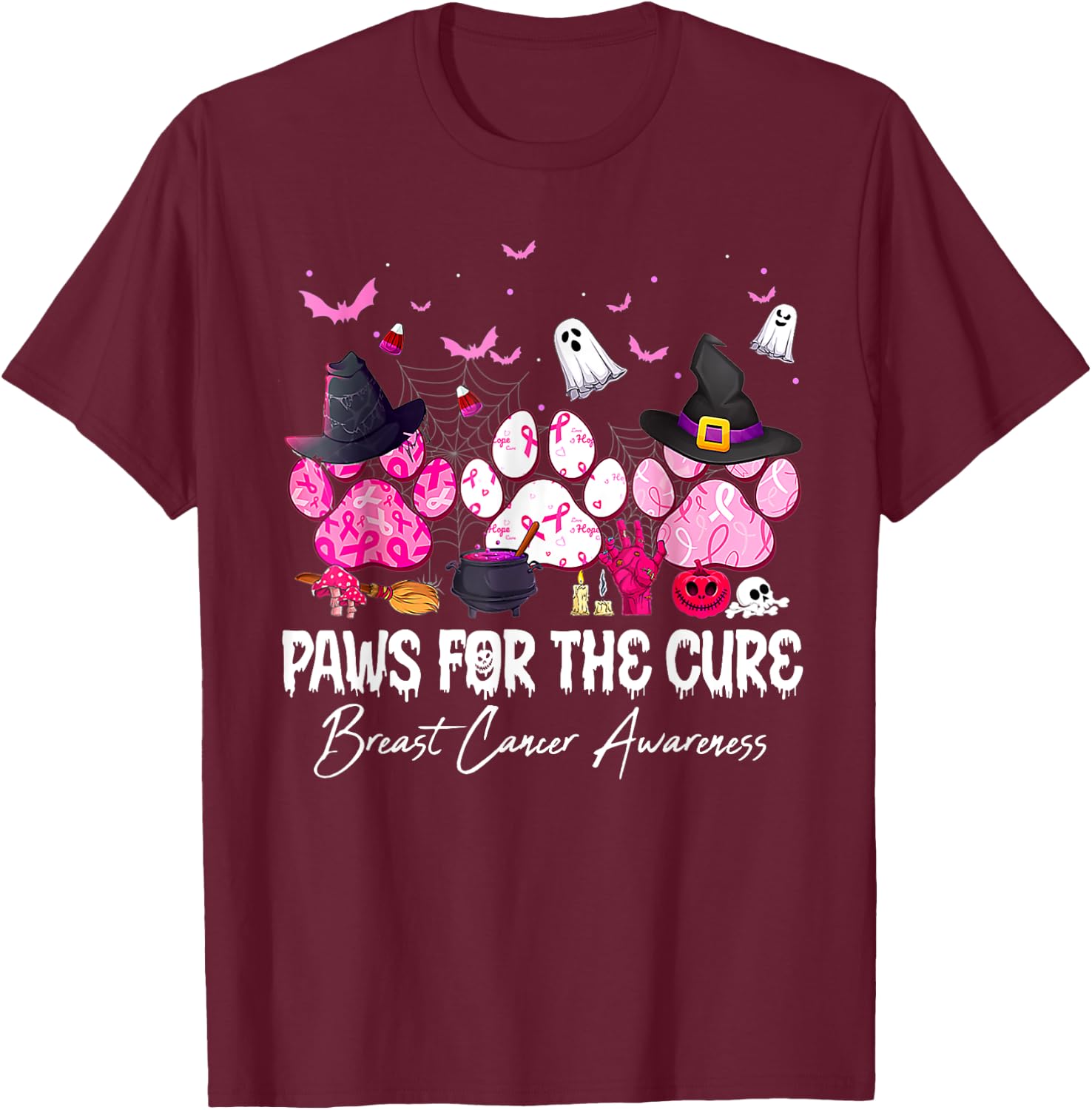 Pink Paws For The Cure Breast Cancer Awareness Dog Cat Lover Women T-Shirt - T-Shirt | Maroon