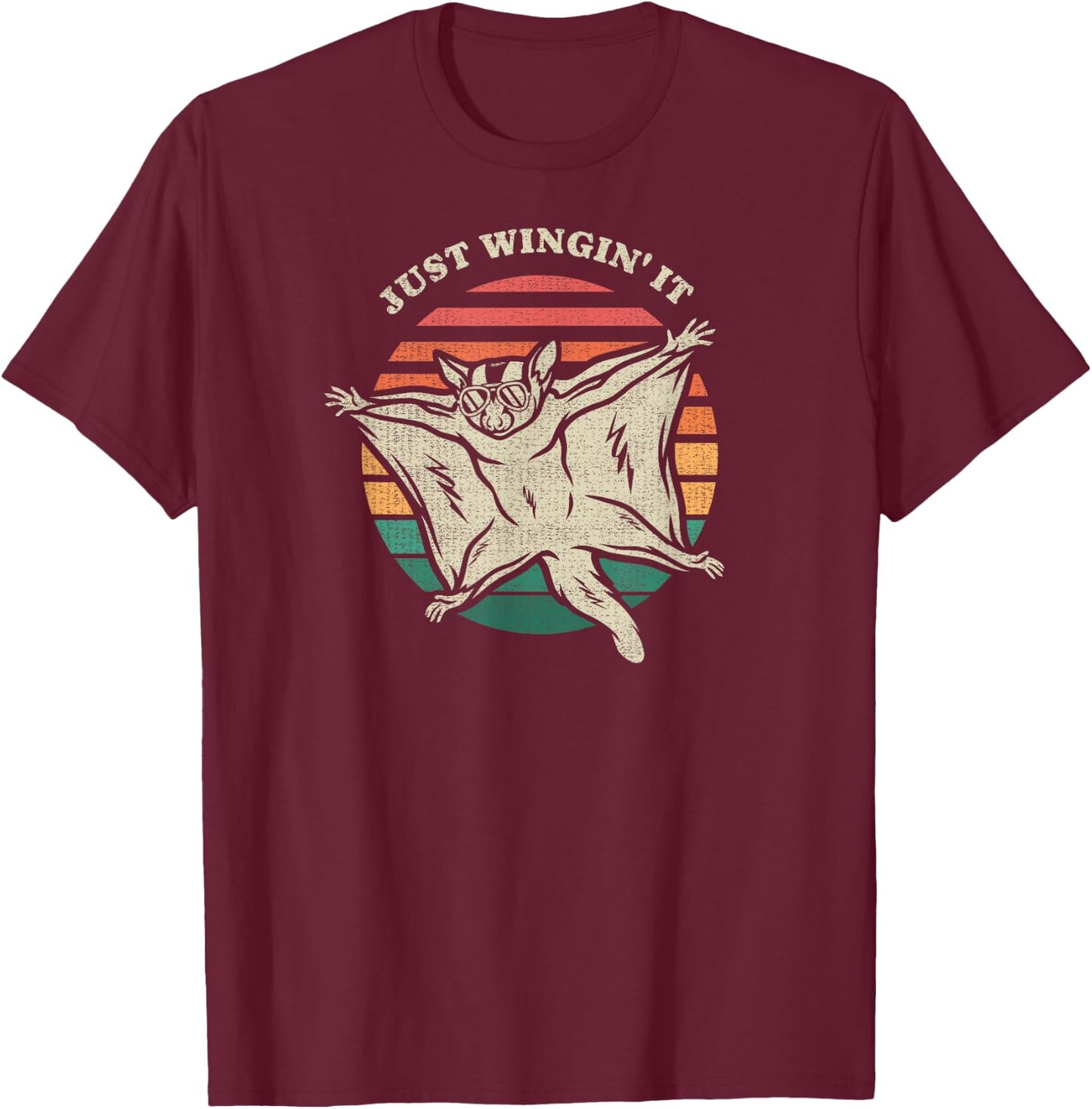 Funny Sugar Glider Just Wingin' It Animal Lover Retro 70s T-Shirt - T-Shirt | Maroon