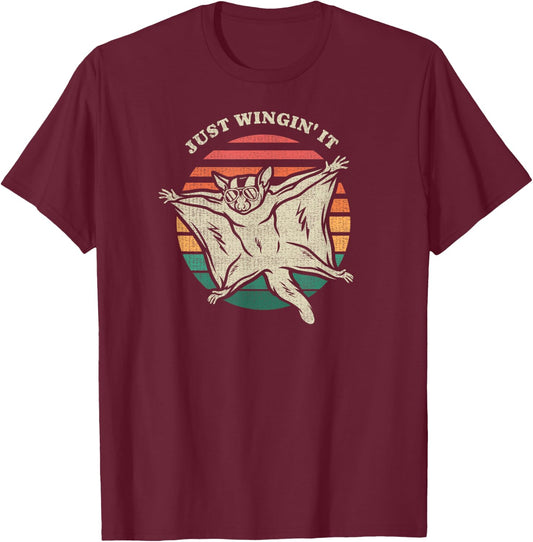 Funny Sugar Glider Just Wingin' It Animal Lover Retro 70s T-Shirt - T-Shirt | Maroon