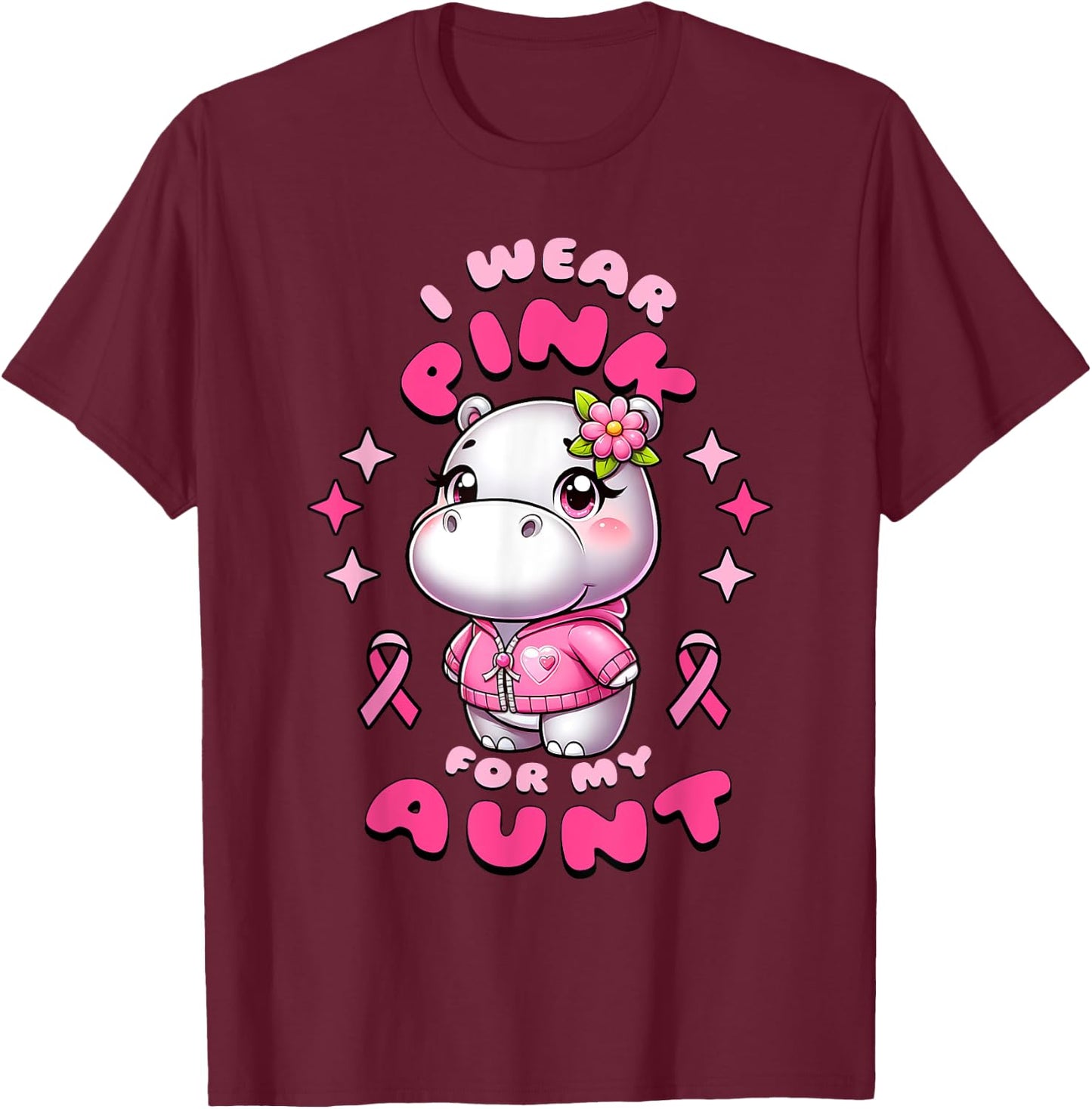 I Wear Pink For My Aunt Hippopotamus In October We Wear Pink T-Shirt - T-Shirt | Maroon