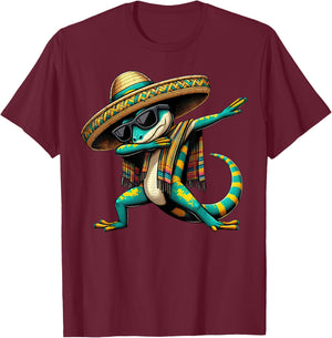 Dabbing Lizard Sombrero Poncho Cinco De Mayo Mexican Funny T-Shirt - T-Shirt | Maroon