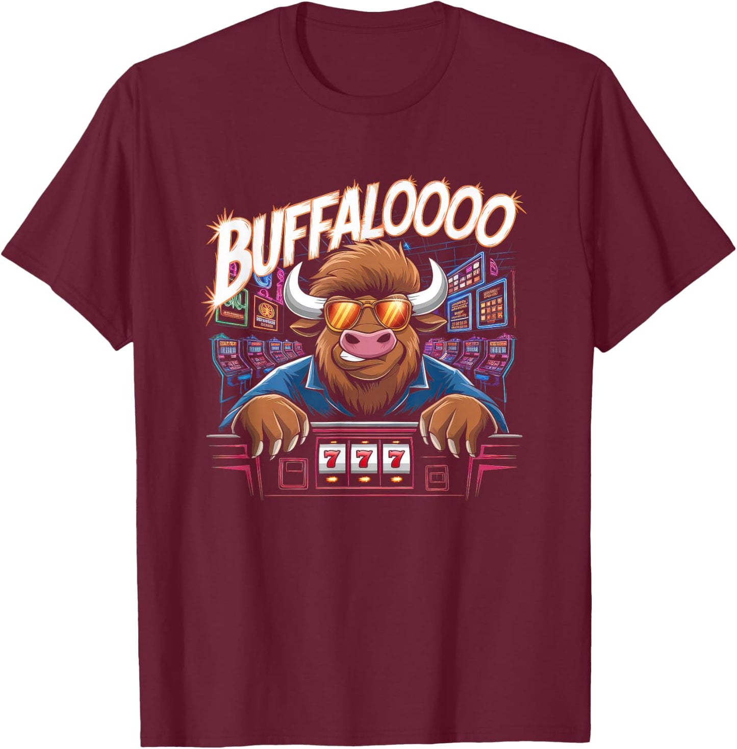 Lucky Buffalo Casino Slot Machine Gambling Gift Gambler T-Shirt - T-Shirt | Maroon