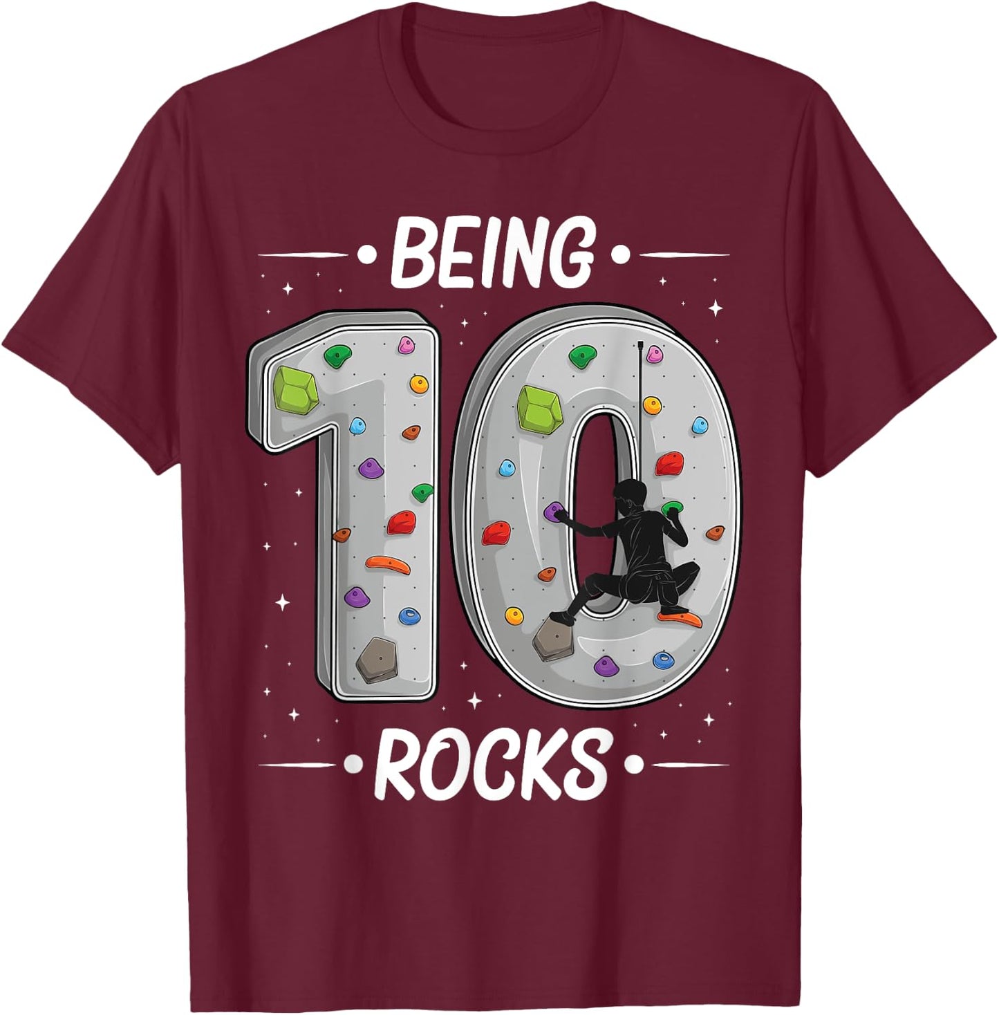 10 year old rock climbing 10th birthday Adventures Climber T-Shirt - T-Shirt | Maroon