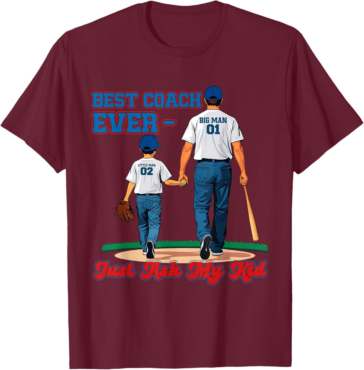 Best Coach Ever Fathers Day Baseball Dad Papa Sports Lover T-Shirt - T-Shirt | Maroon