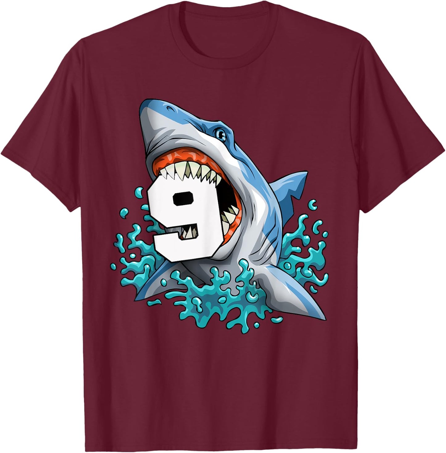 Kids Shark 9th Birthday Boys Funny Shark 9 yrs Old Birthday T-Shirt - T-Shirt | Maroon