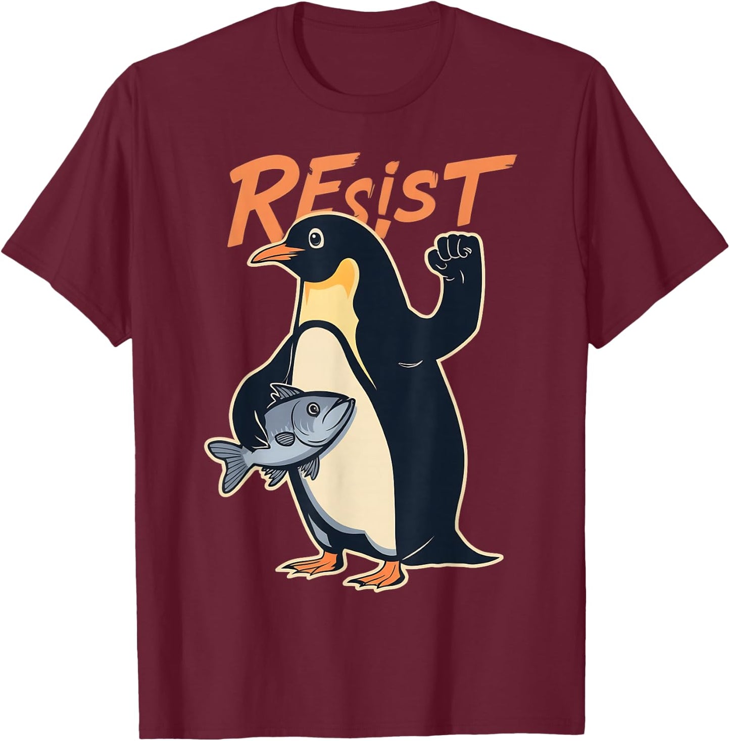 Funny Resist Penguin Activism Protest Against Tariffs T-Shirt - T-Shirt | Maroon