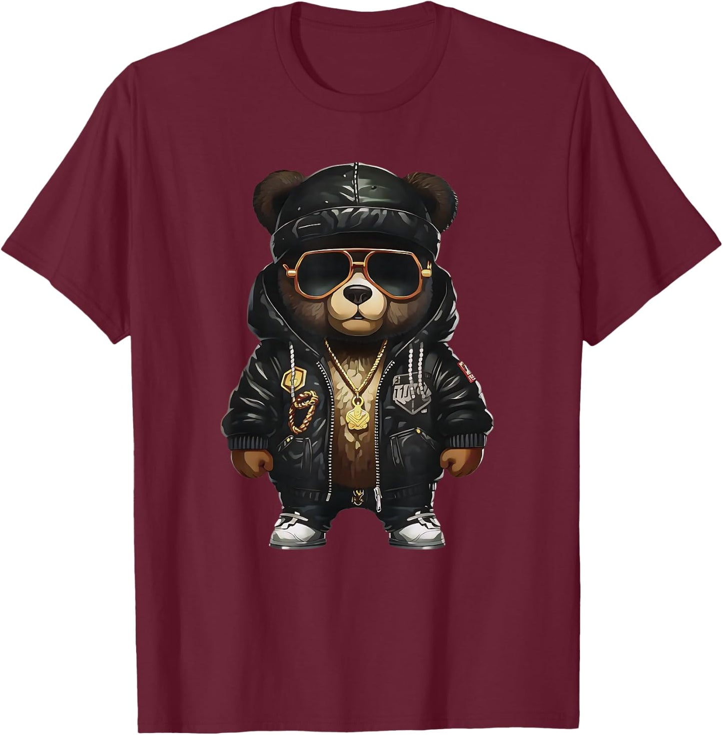 Teddy Fashion Rap Bear Stylish Hip Hop Funny , black T-Shirt - T-Shirt | Maroon