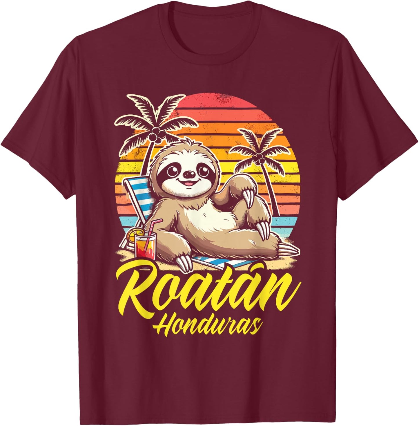 Roatan Sloth, Roatan Honduras Sloth, Roatan T-Shirt - T-Shirt | Maroon