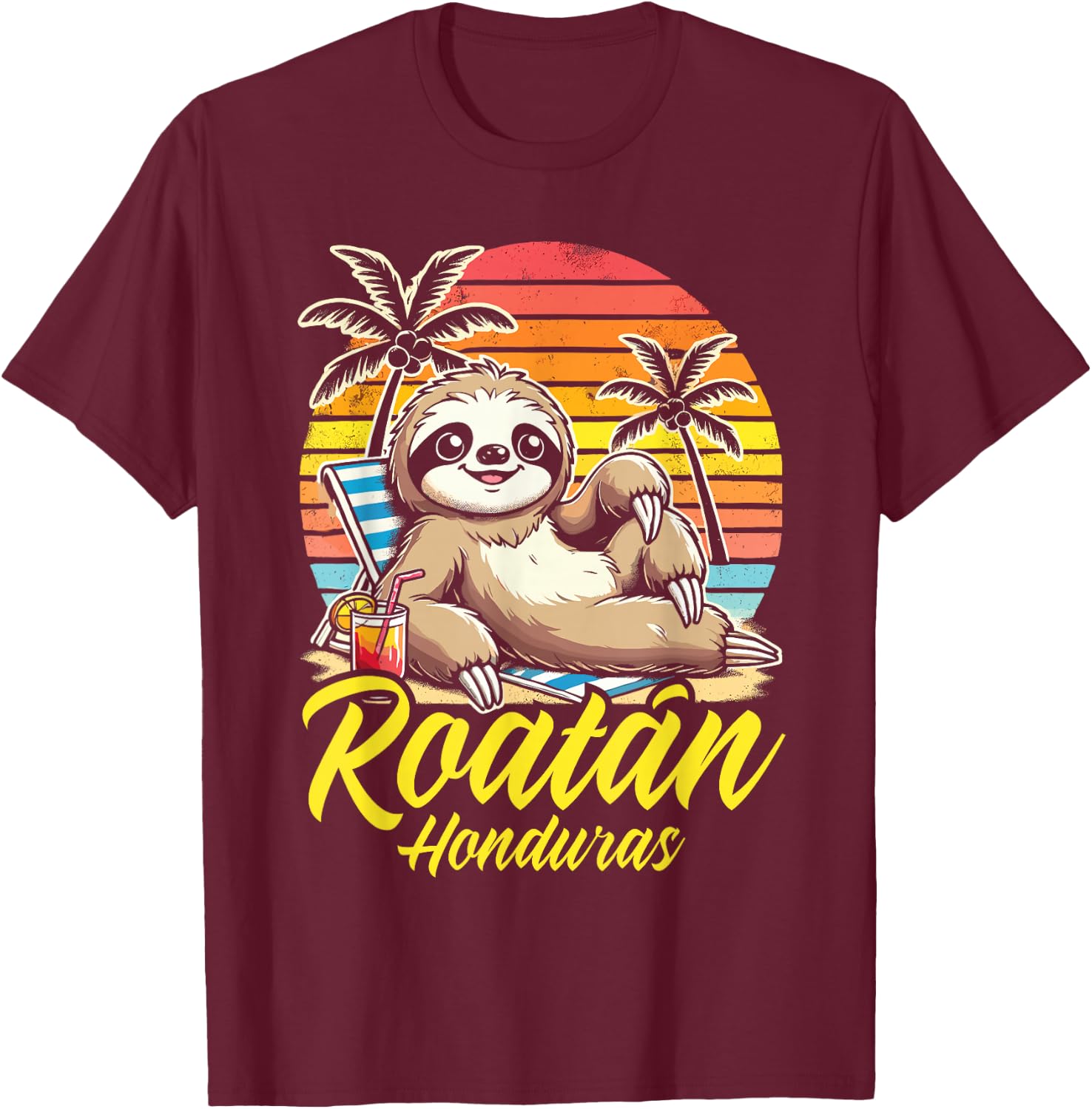 Roatan Sloth, Roatan Honduras Sloth, Roatan T-Shirt - T-Shirt | Maroon