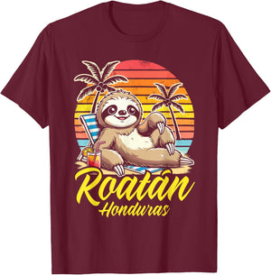 Roatan Sloth, Roatan Honduras Sloth, Roatan T-Shirt - T-Shirt | Maroon