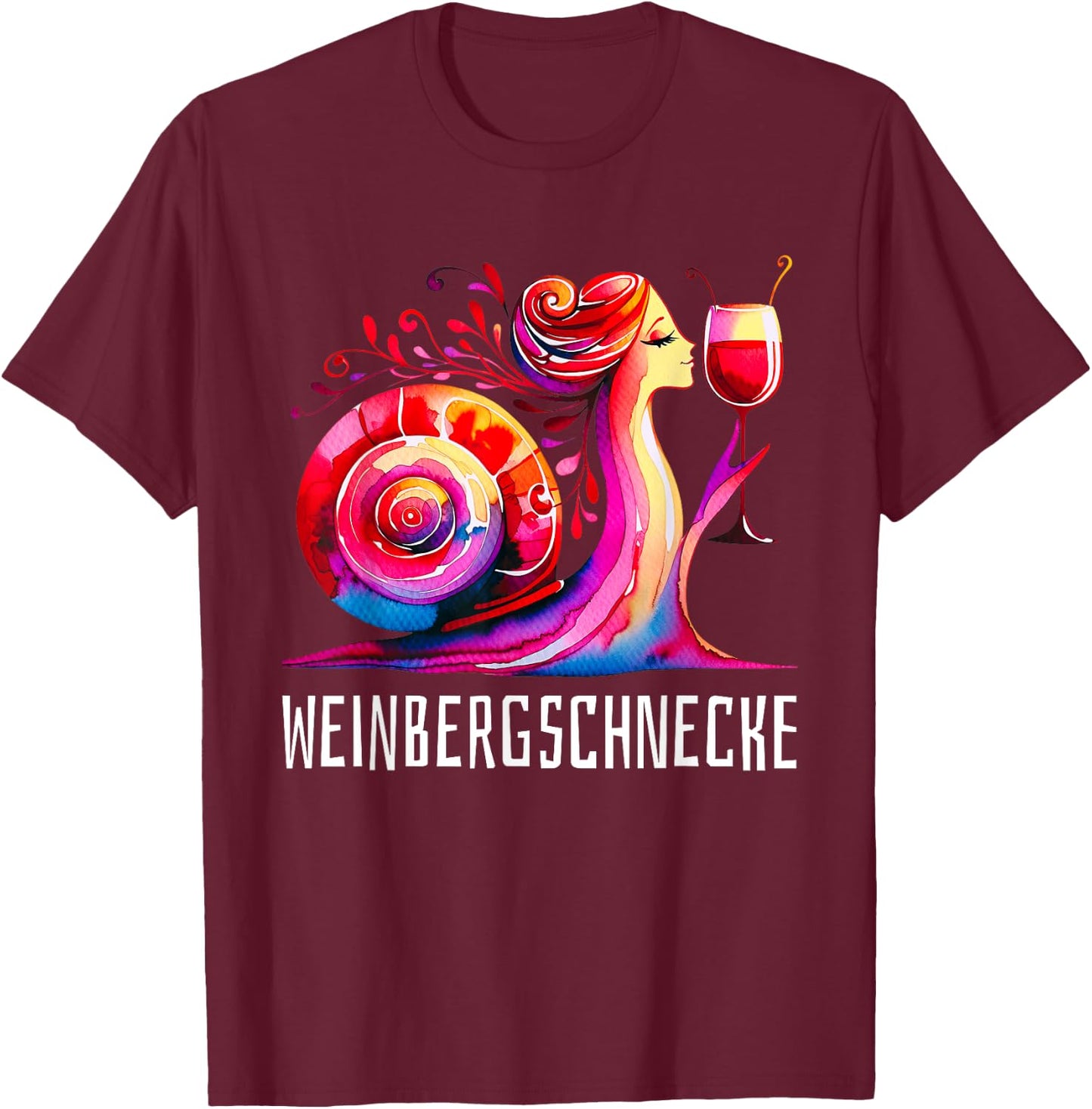 Vineyard Snail Wine Snail Motif Funny Red Wine Party , black T-Shirt - T-Shirt | Maroon