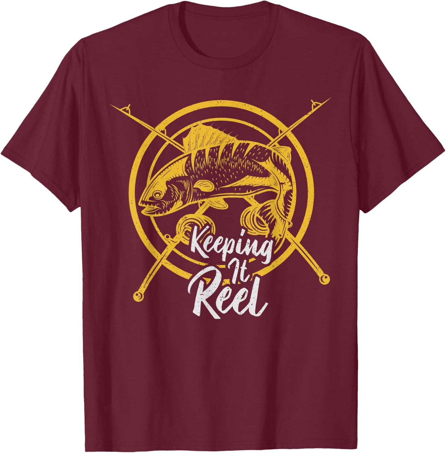 Vintage Retro Keeping It Reel Fishing T-Shirt - T-Shirt | Maroon