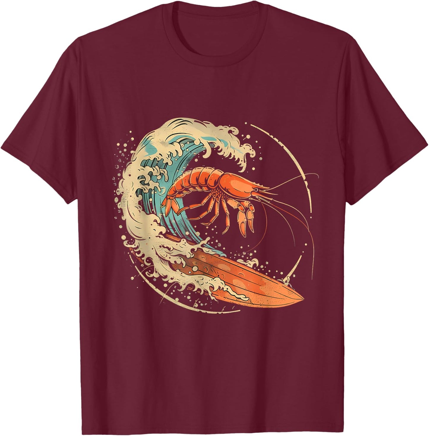 Shrimp Surfing Sea Ocean Animal Marine Mammal Shrimp Lover T-Shirt - T-Shirt | Maroon