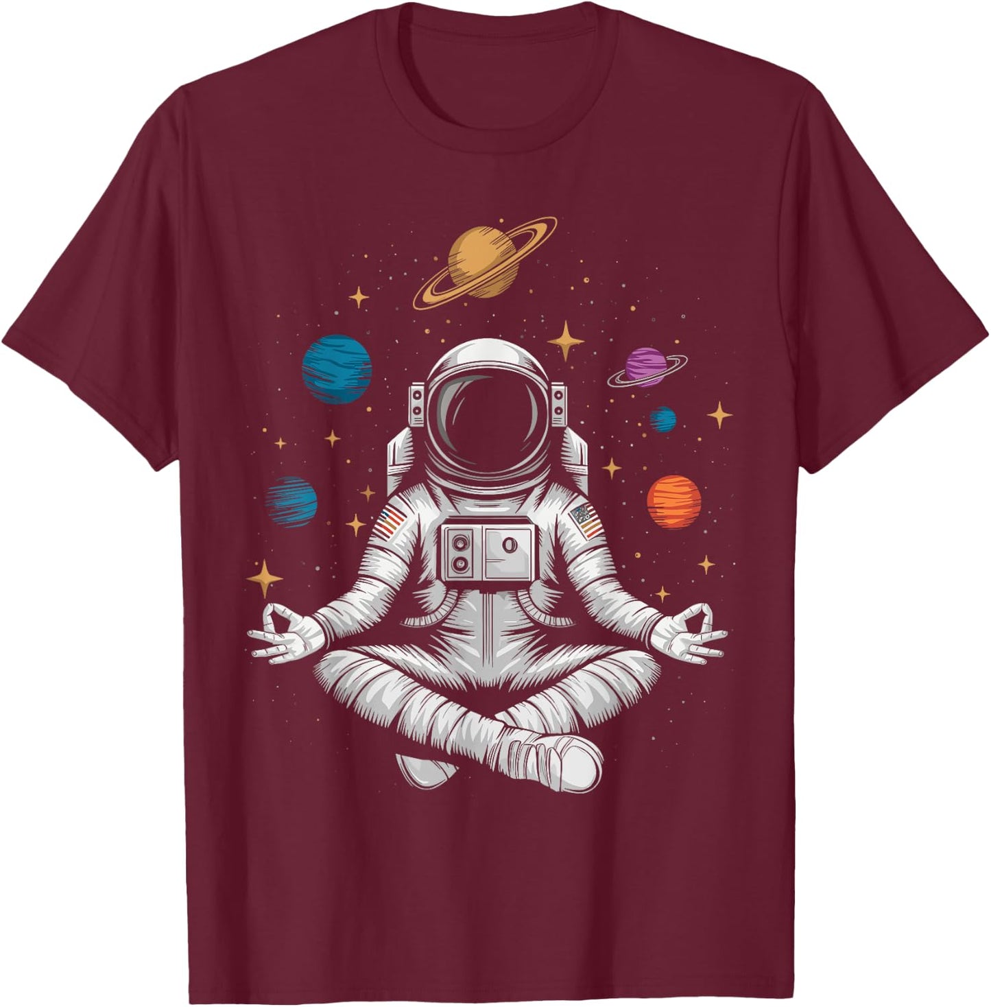 Yoga Astronaut Meditation Space T-Shirt - T-Shirt | Maroon
