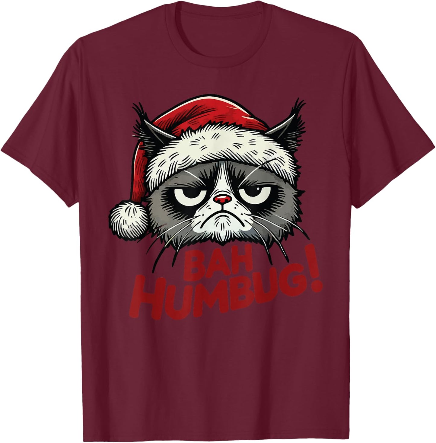 Bah Humbug Funny Bad Cat Christmas Hater Cat Lover Xmas T-Shirt - T-Shirt | Maroon