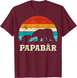 Herren Retro Vater Baby Sohn Tochter Bär Papa Vatertag T-Shirt - T-Shirt | Maroon