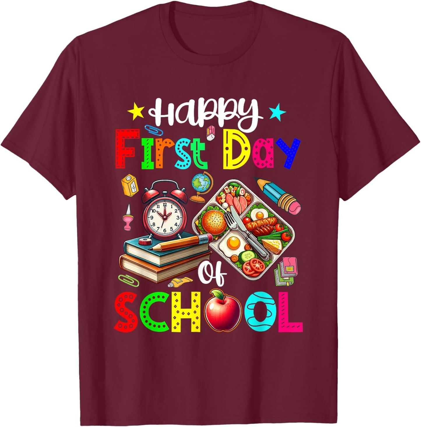 Happy First Day Of School Lunch Lady Job Costume Colorful T-Shirt - T-Shirt | Maroon