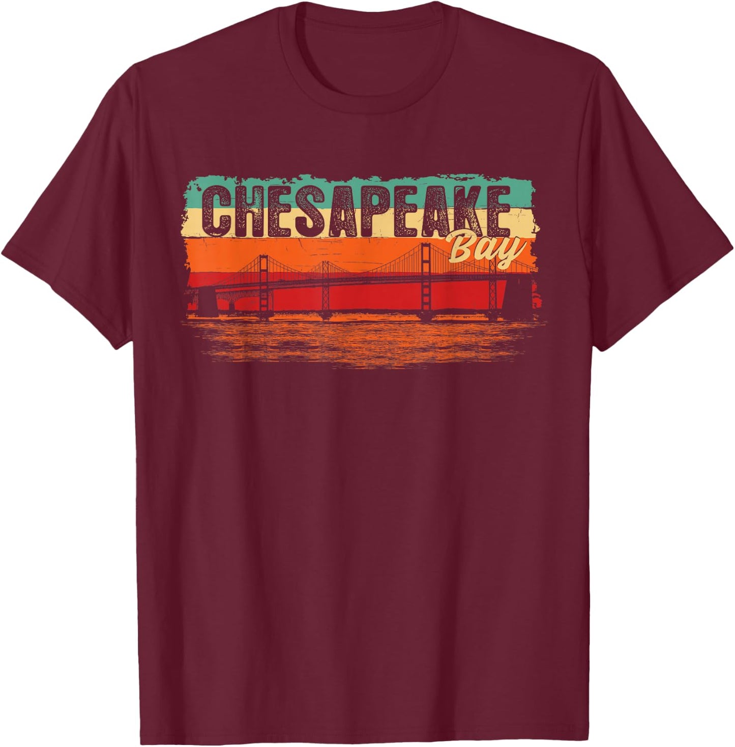 Retro Vintage Sunset Chesapeake Bay T-Shirt - T-Shirt | Maroon