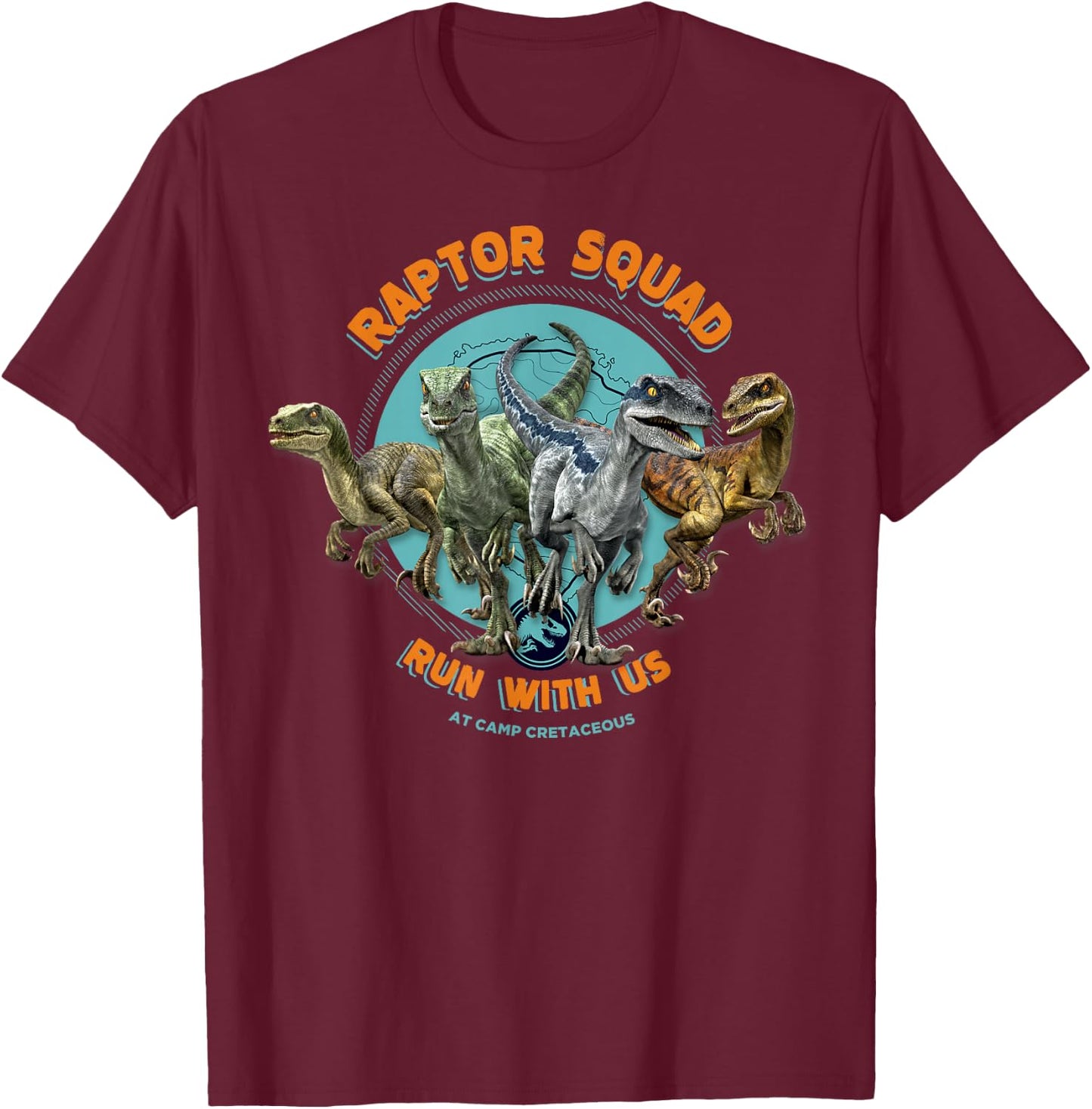 Jurassic World: Camp Cretaceous Raptor Squad Run with Us T-Shirt - T-Shirt | Maroon