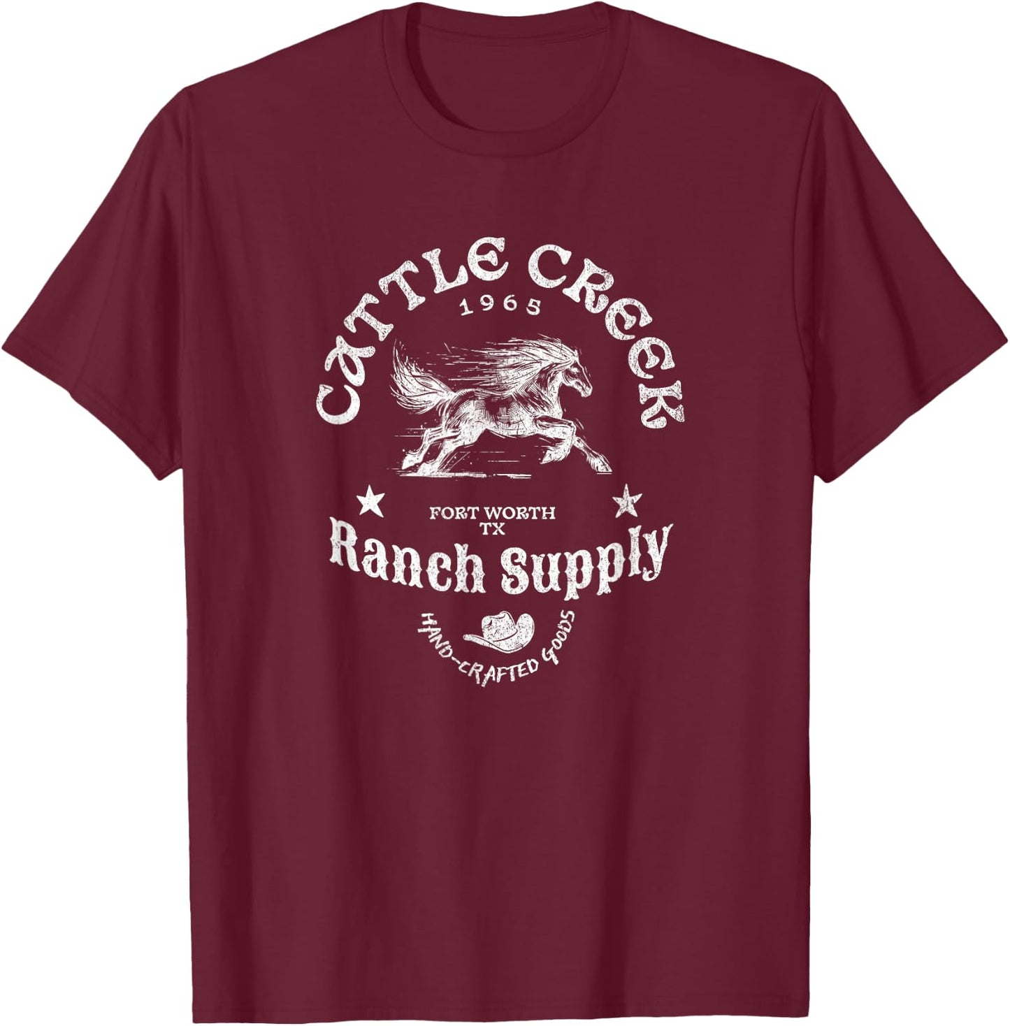 Cattle Creek Vintage Running Horse White Logo Graphic T-Shirt - T-Shirt | Maroon