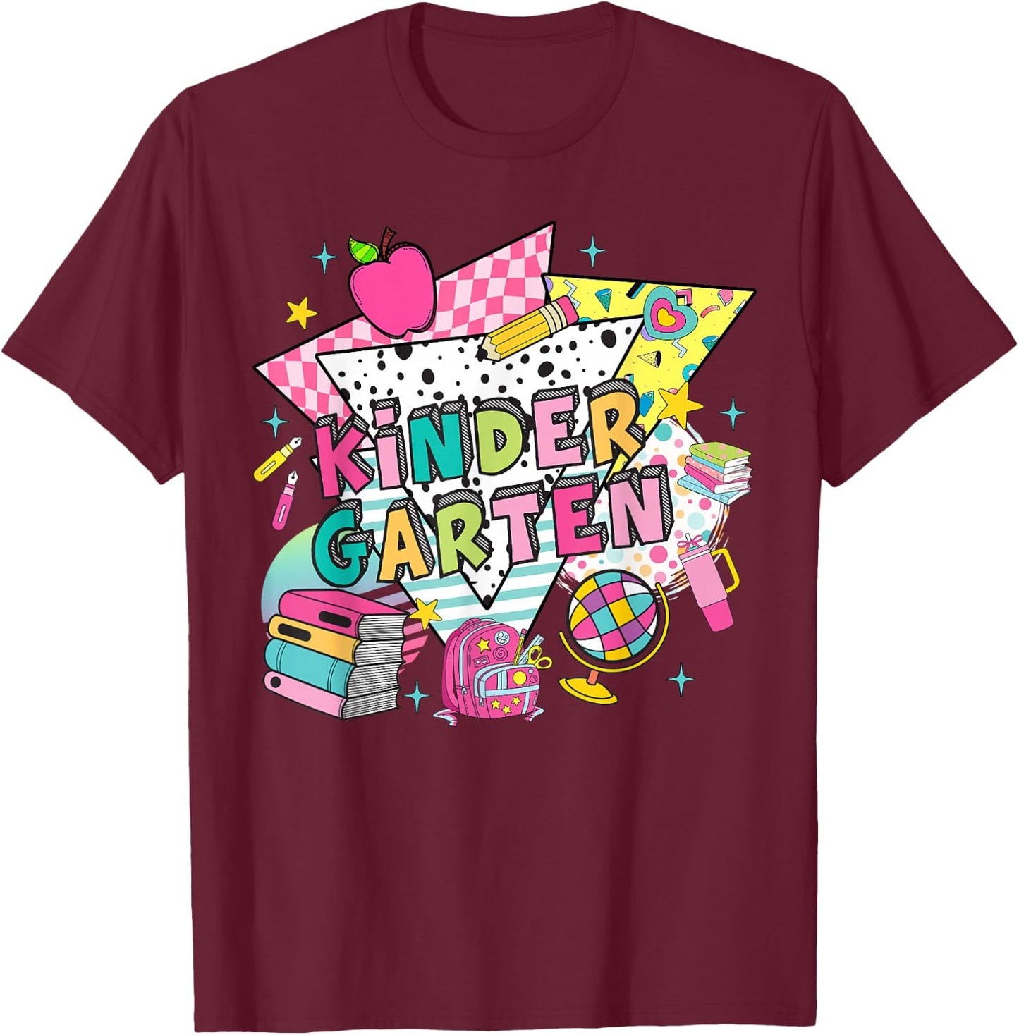 Kindergarten Teachers Students Retro 90s Back To School T-Shirt - T-Shirt | Maroon