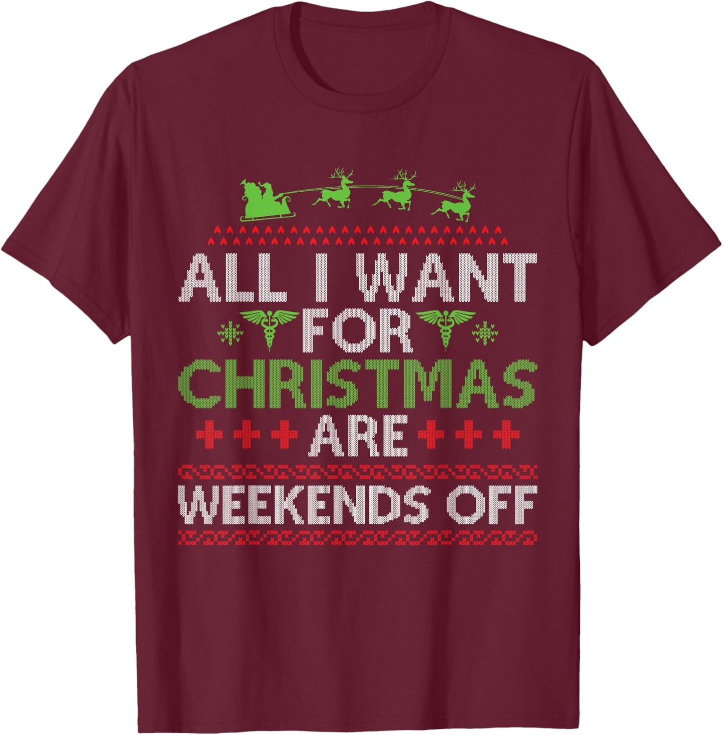 Christmas Santa Nurse Ugly Christmas Sweater T-Shirt - T-Shirt | Maroon