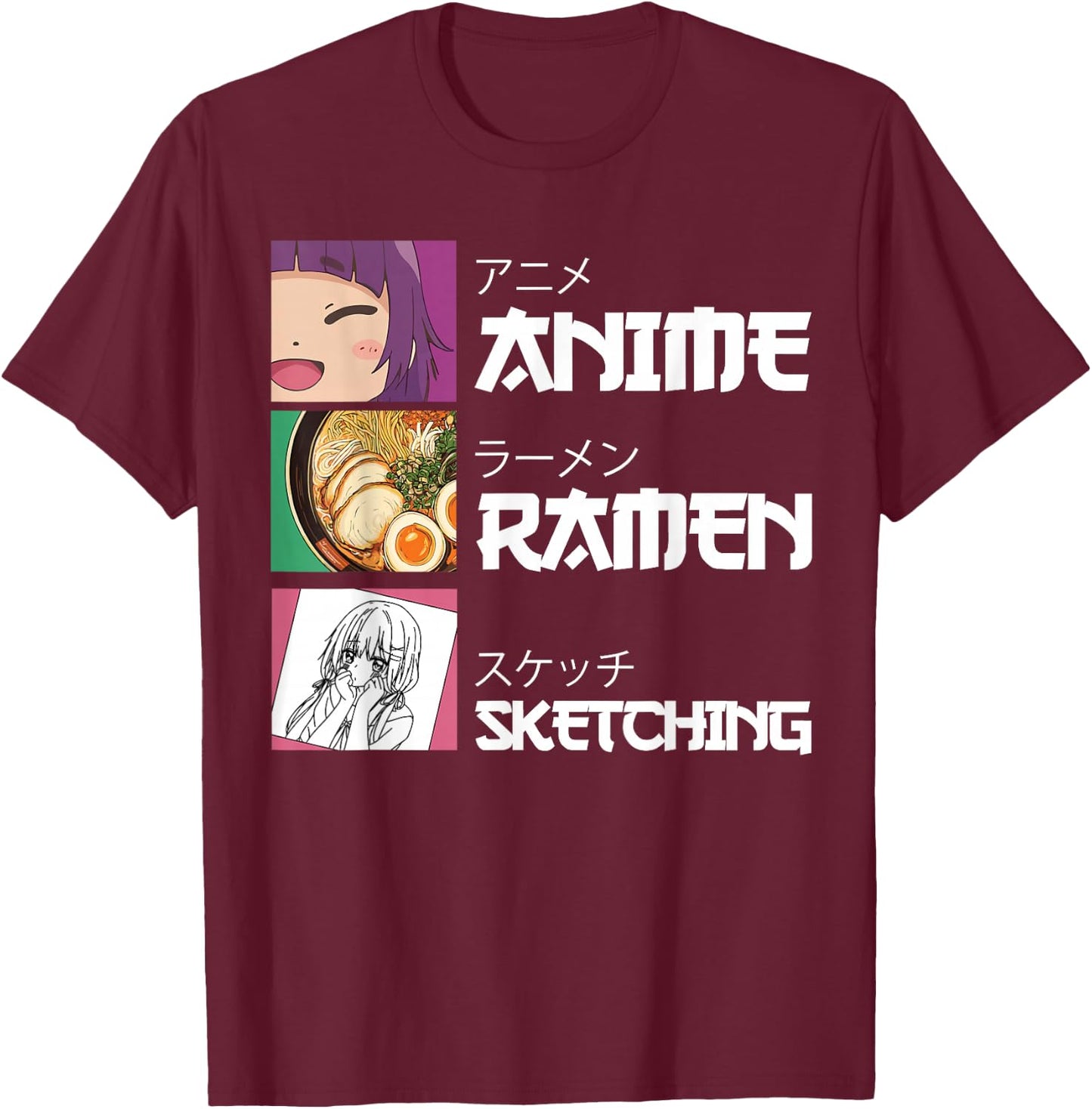 Anime Ramen Sketching Japanese Otaku T-Shirt - T-Shirt | Maroon
