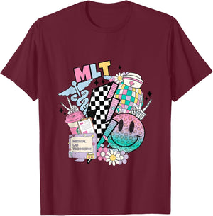 Smile face MLT Medical Laboratory Technician Stethoscope T-Shirt - T-Shirt | Maroon