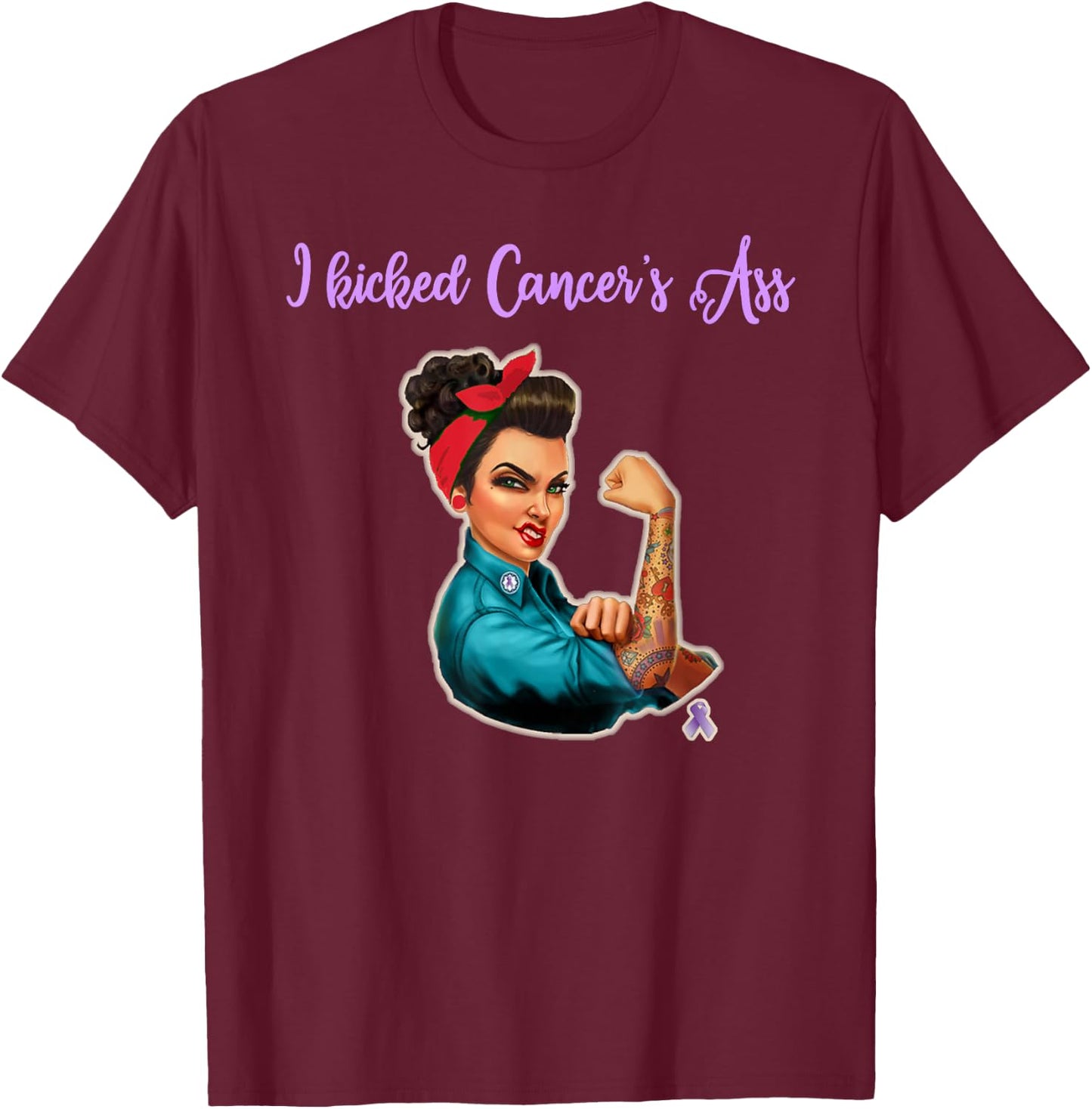 I Kicked Cancers Ass Cancer Survivors T-Shirt - T-Shirt | Maroon