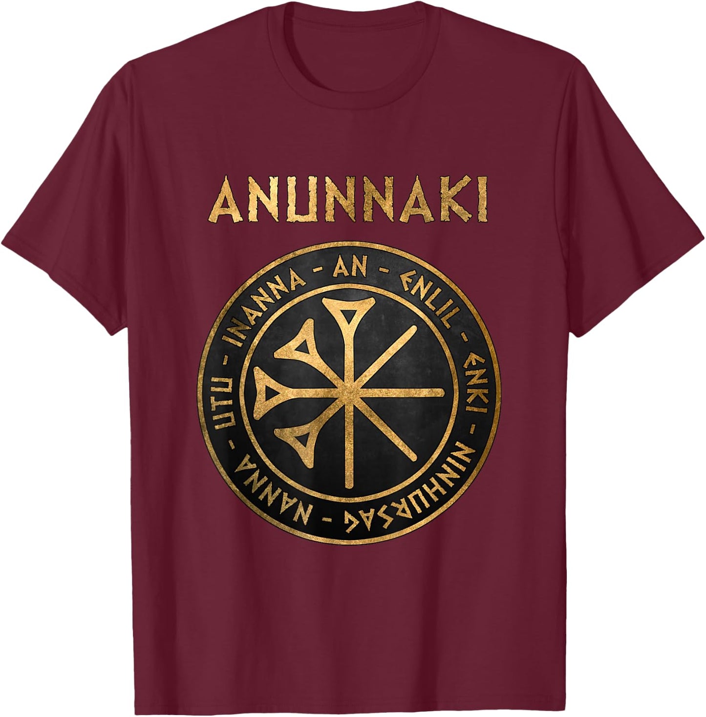 Symbol of the Ancient Gods of the Anunnaki of Mesopotamia , black T-Shirt - T-Shirt | Maroon
