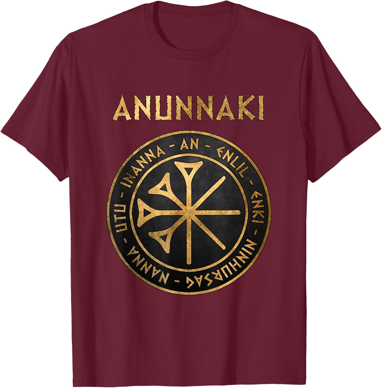 Symbol of the Ancient Gods of the Anunnaki of Mesopotamia , black T-Shirt - T-Shirt | Maroon